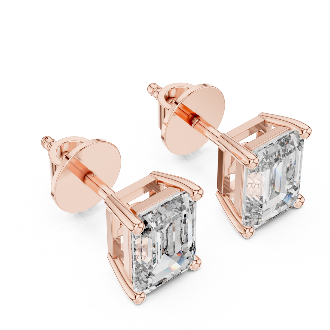 Emerald Cut Diamond Solitaire Stud