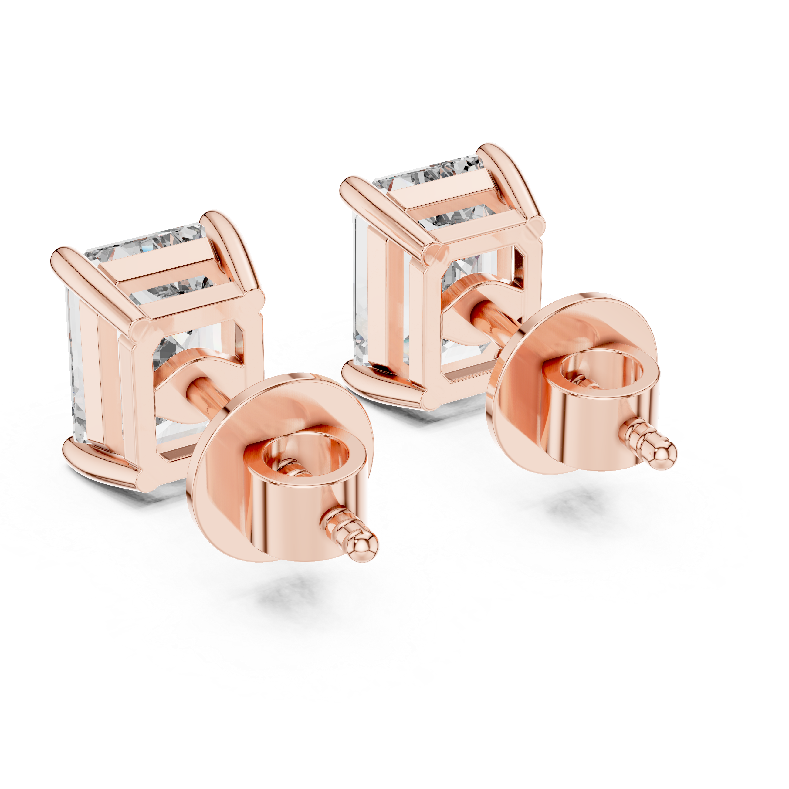 Emerald Cut Diamond Solitaire Stud