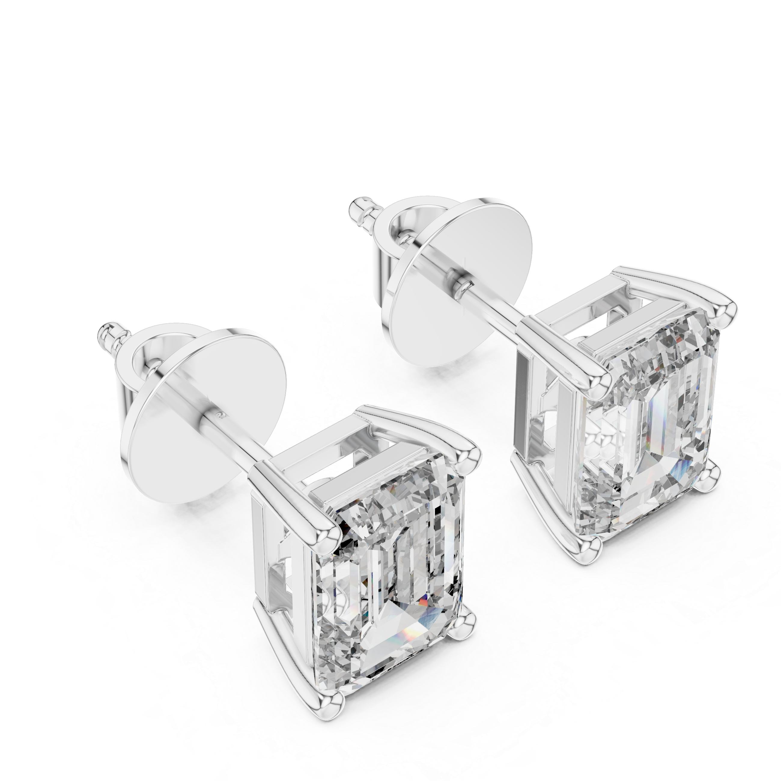 Emerald Cut Diamond Solitaire Stud