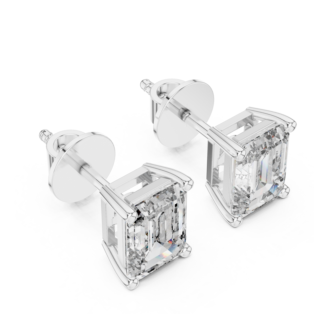Emerald Cut Diamond Solitaire Stud