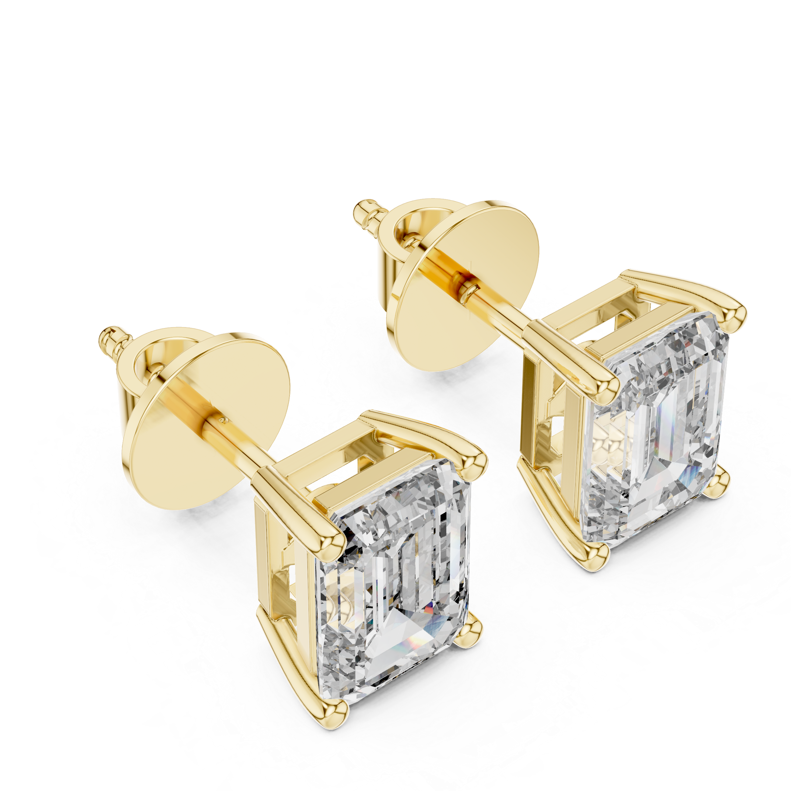 Emerald Cut Diamond Solitaire Stud