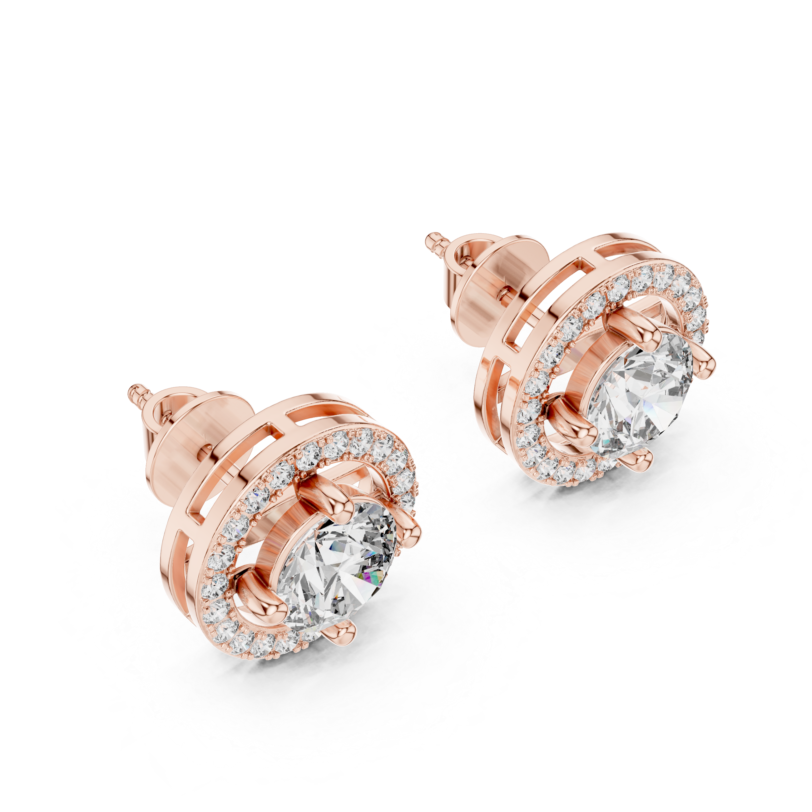 Round Diamond Floating Halo Stud