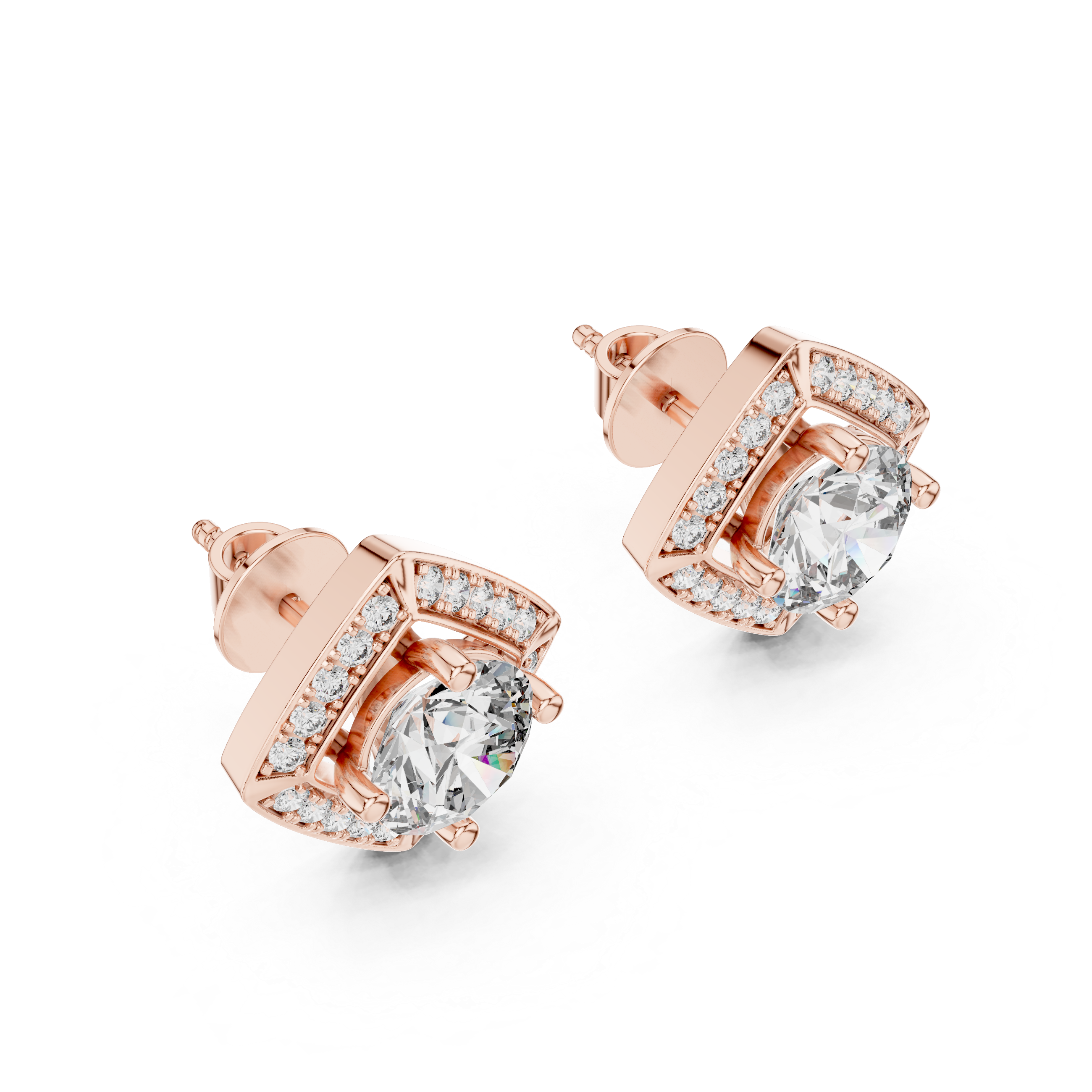 Square Cushion Halo Diamond Stud