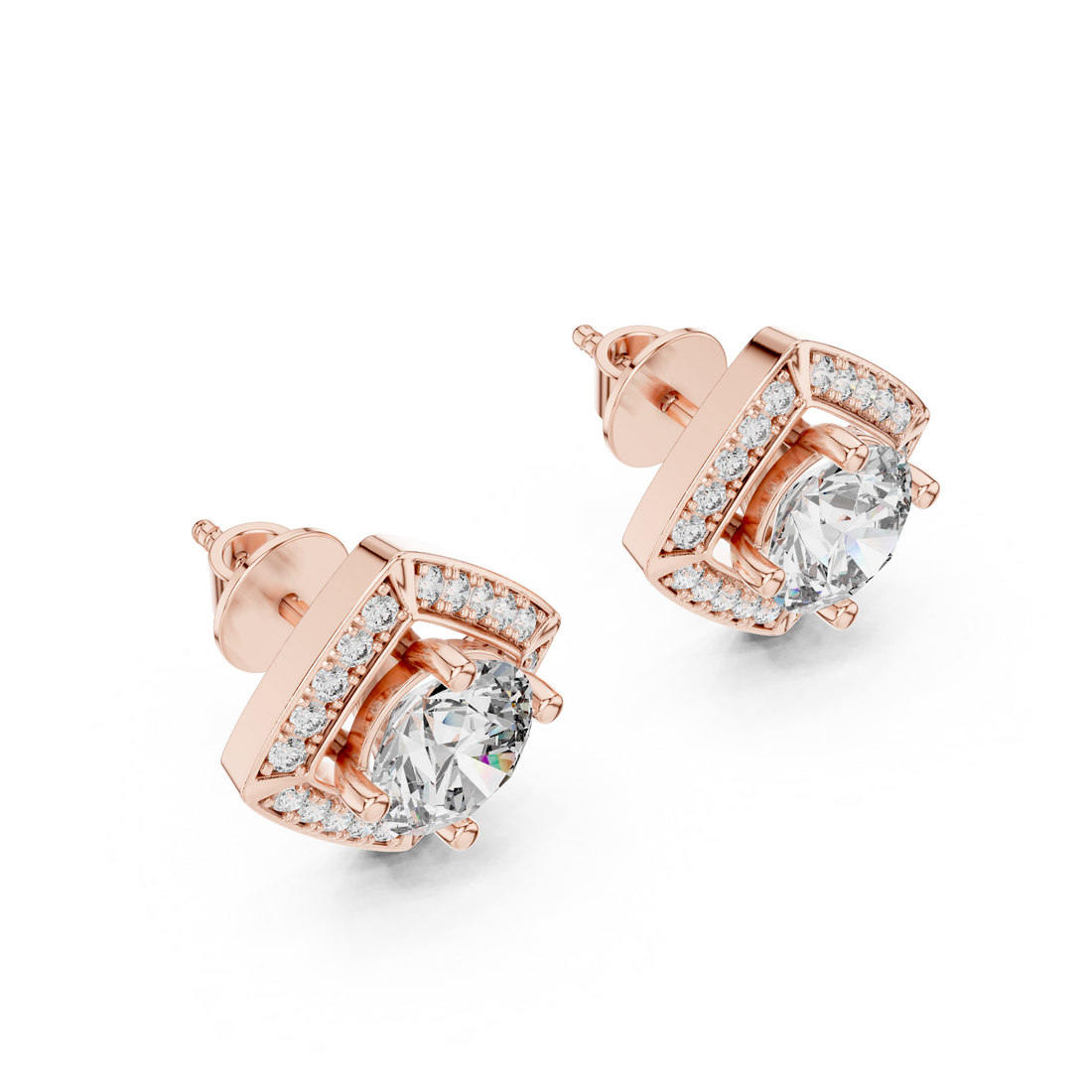 Square Cushion Halo Diamond Stud