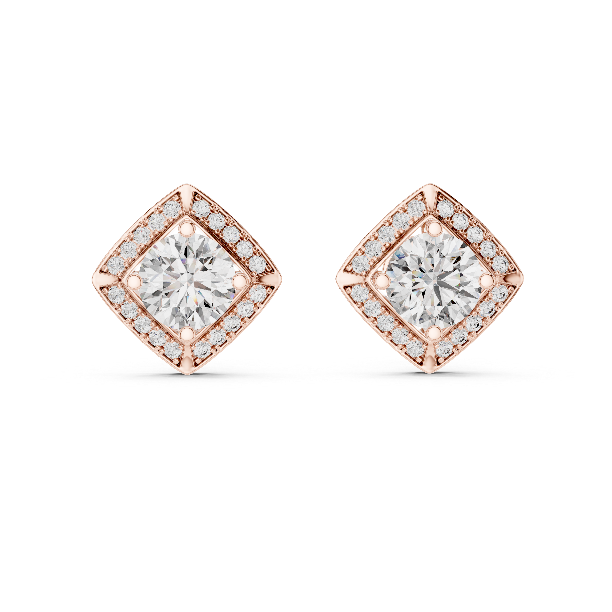 Square Cushion Halo Diamond Stud