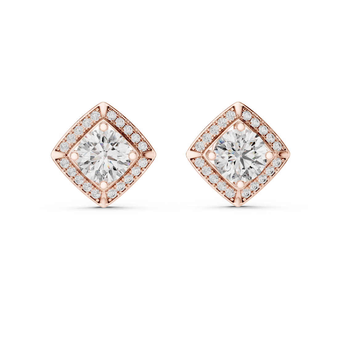 Square Cushion Halo Diamond Stud