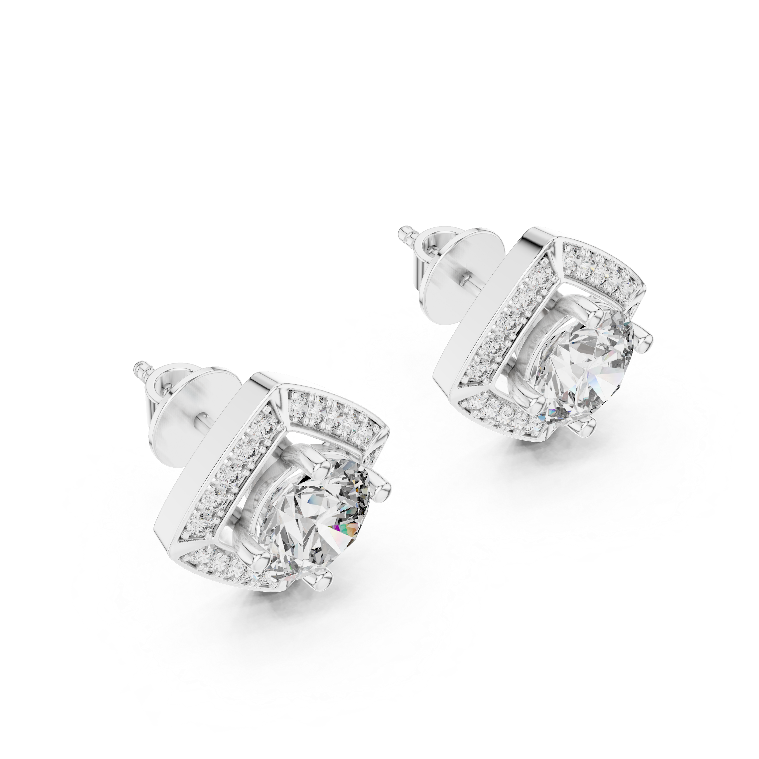 Square Cushion Halo Diamond Stud