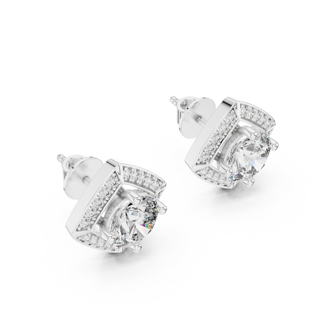 Square Cushion Halo Diamond Stud
