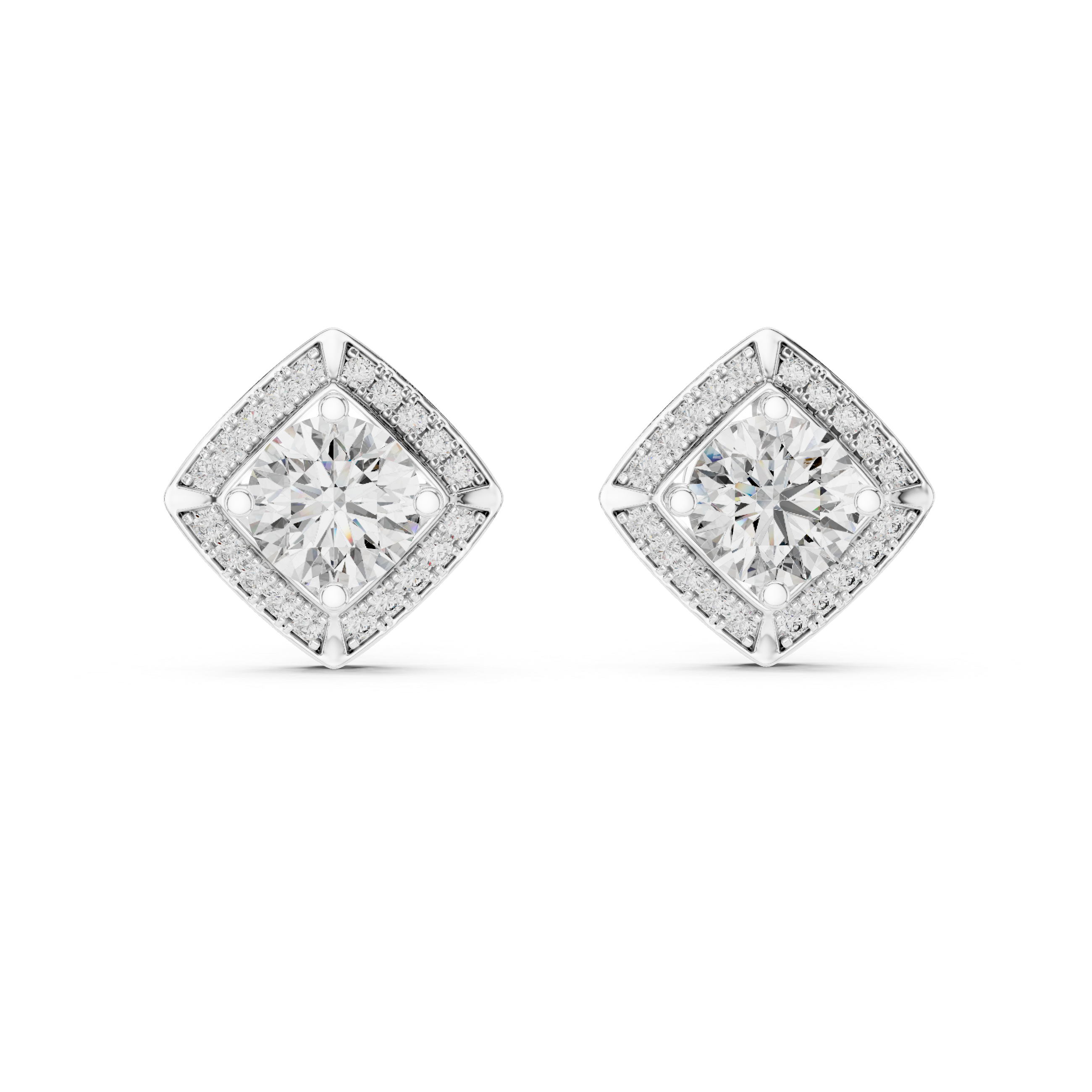 Square Cushion Halo Diamond Stud