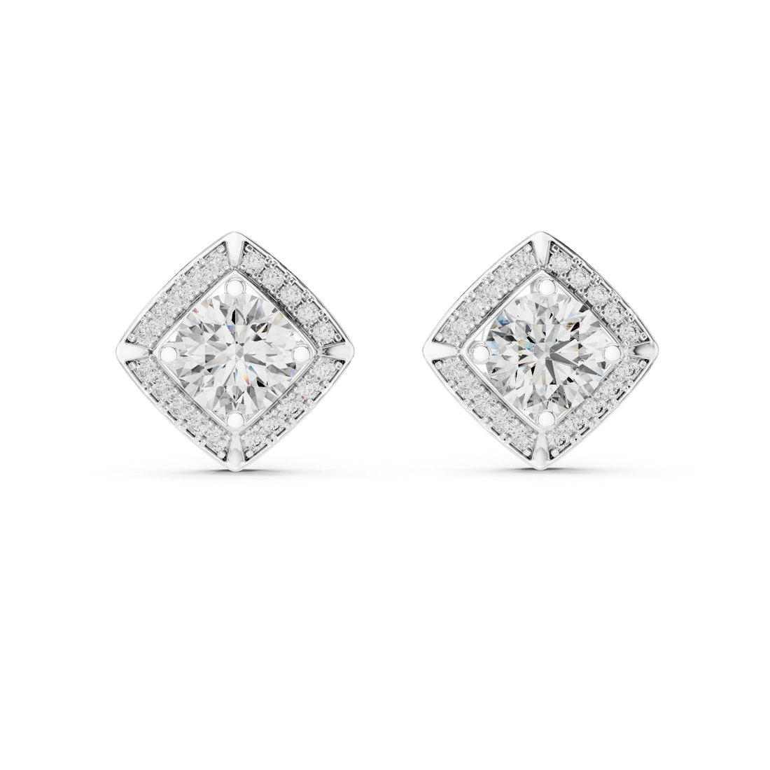 Square Cushion Halo Diamond Stud