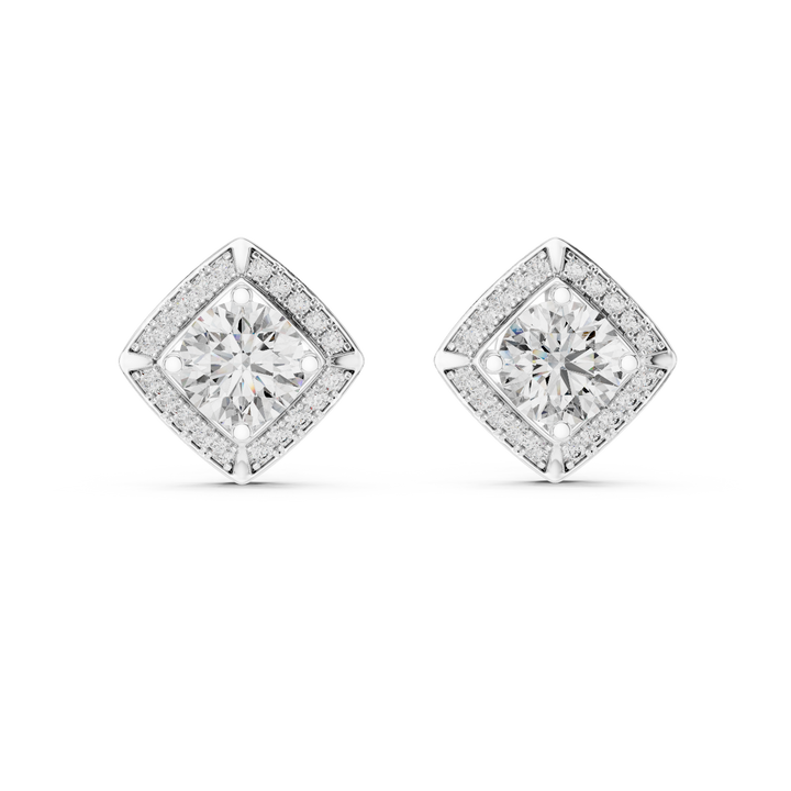 Square Cushion Halo Diamond Stud
