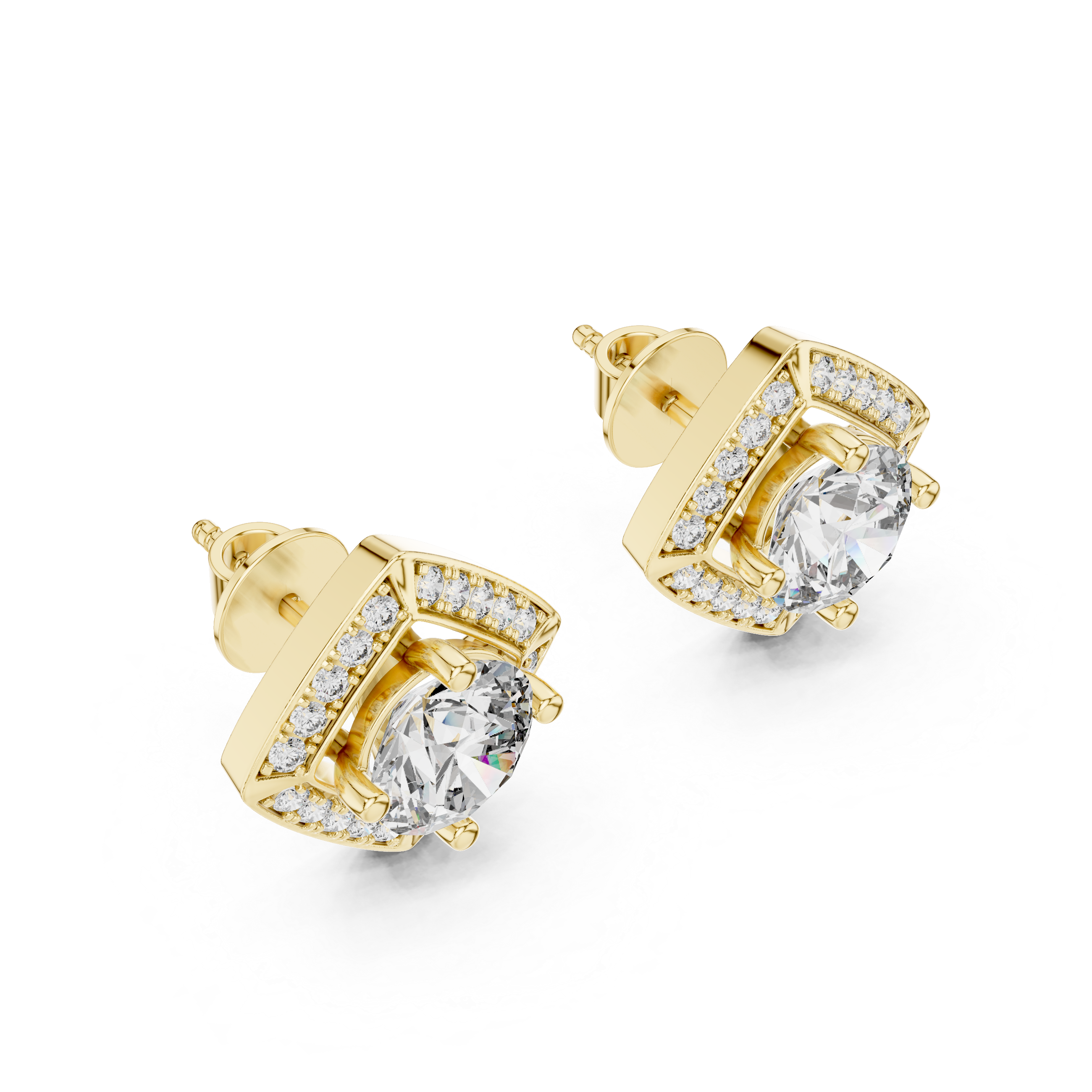 Square Cushion Halo Diamond Stud