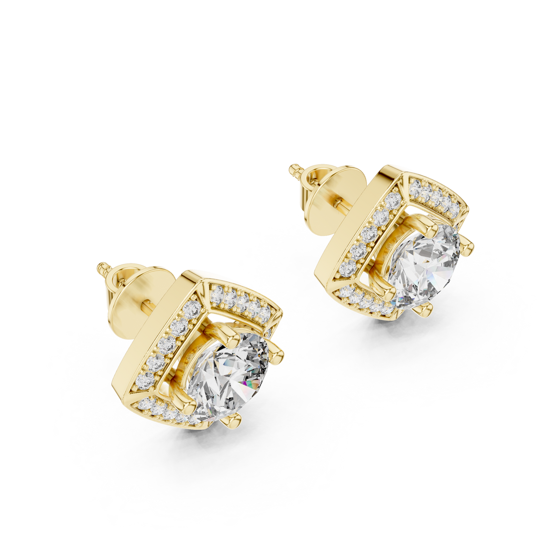 Square Cushion Halo Diamond Stud