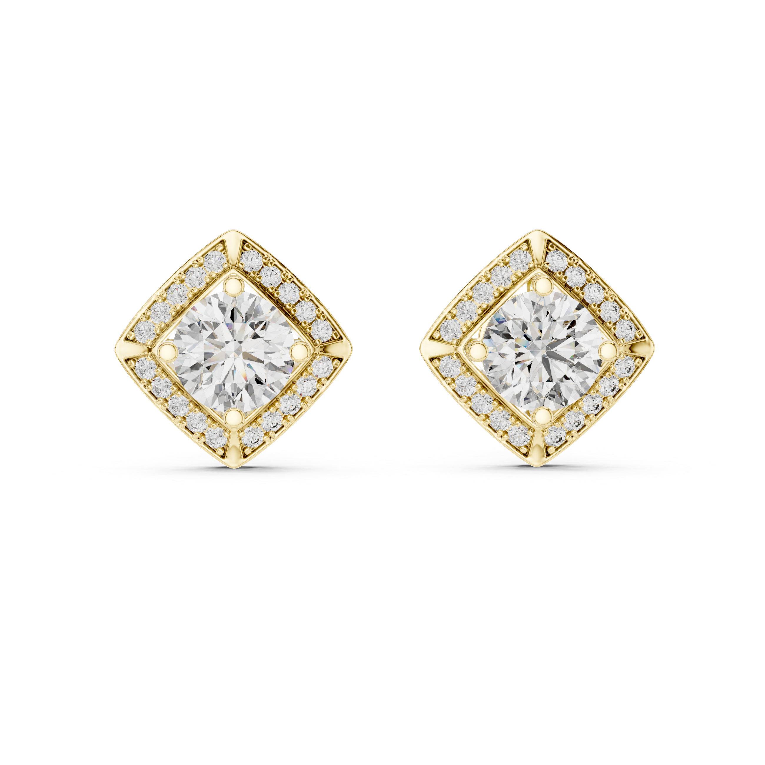 Square Cushion Halo Diamond Stud