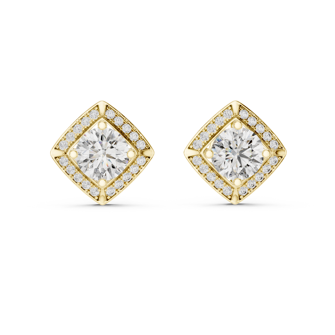 Square Cushion Halo Diamond Stud