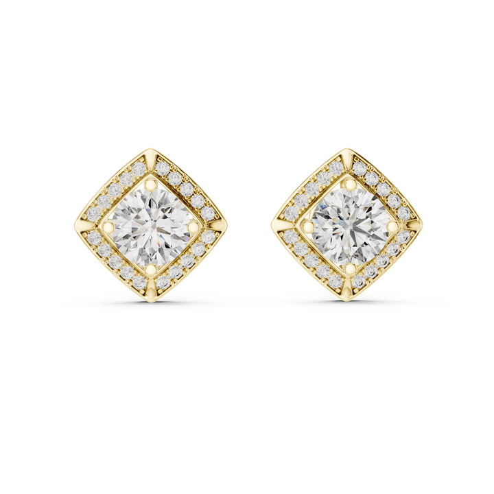 Square Cushion Halo Diamond Stud