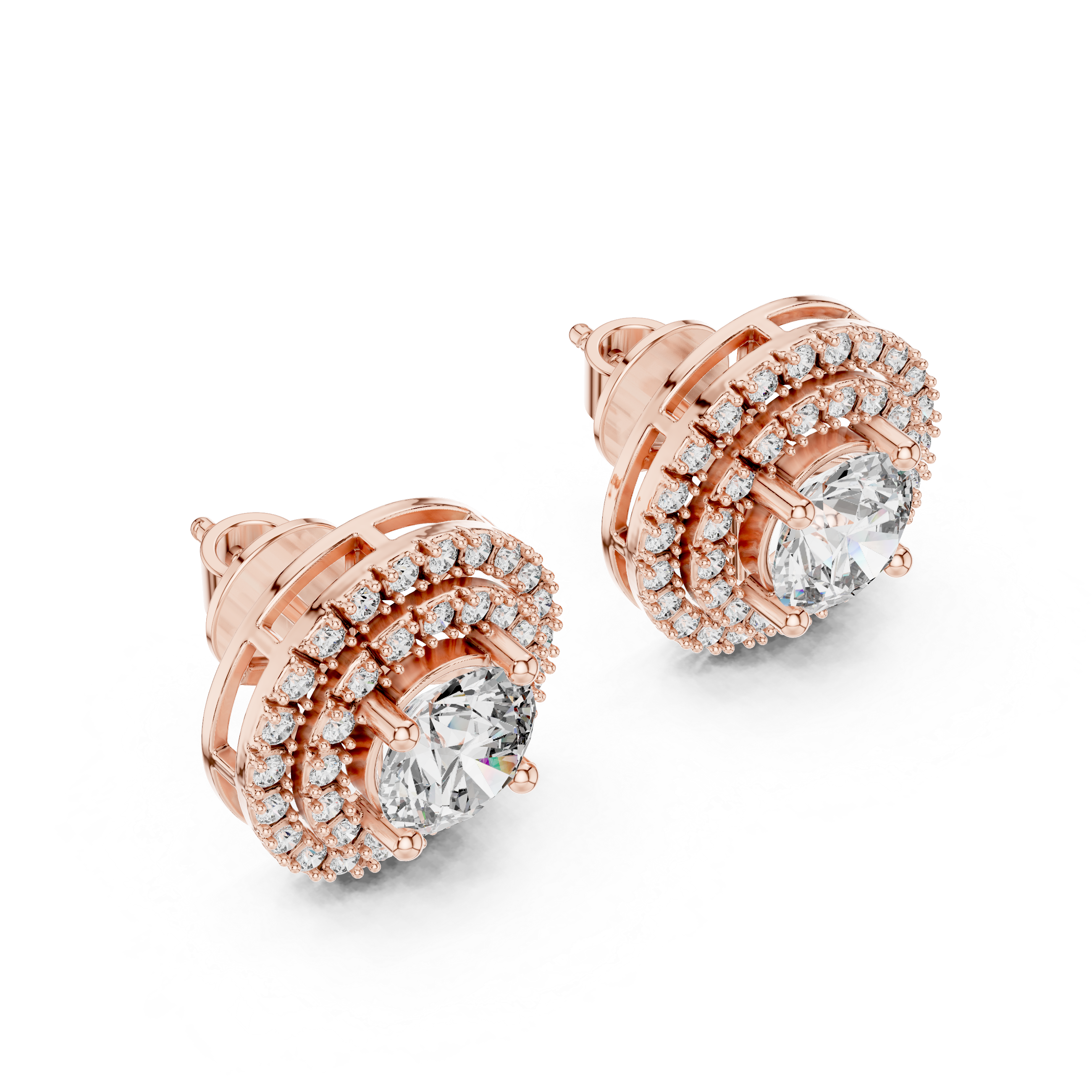 Celestial Double Frame Solitaire Diamond Studs