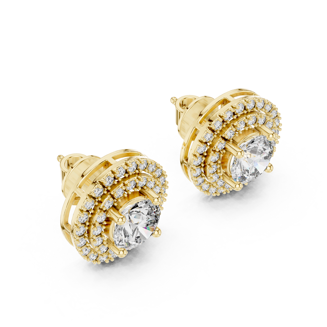 Celestial Double Frame Solitaire Diamond Studs