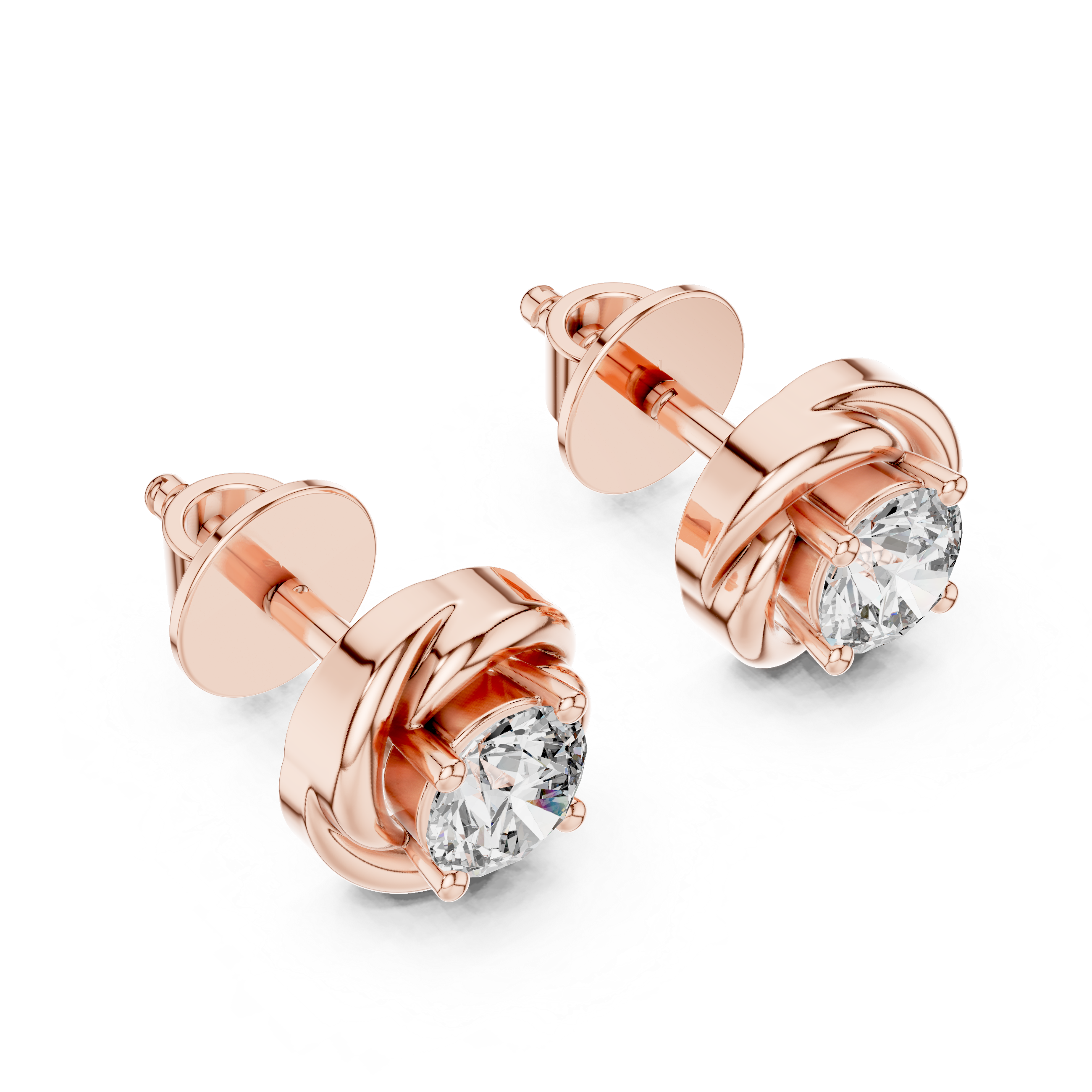 Twisted Ribbon Round Cut Diamond Studs