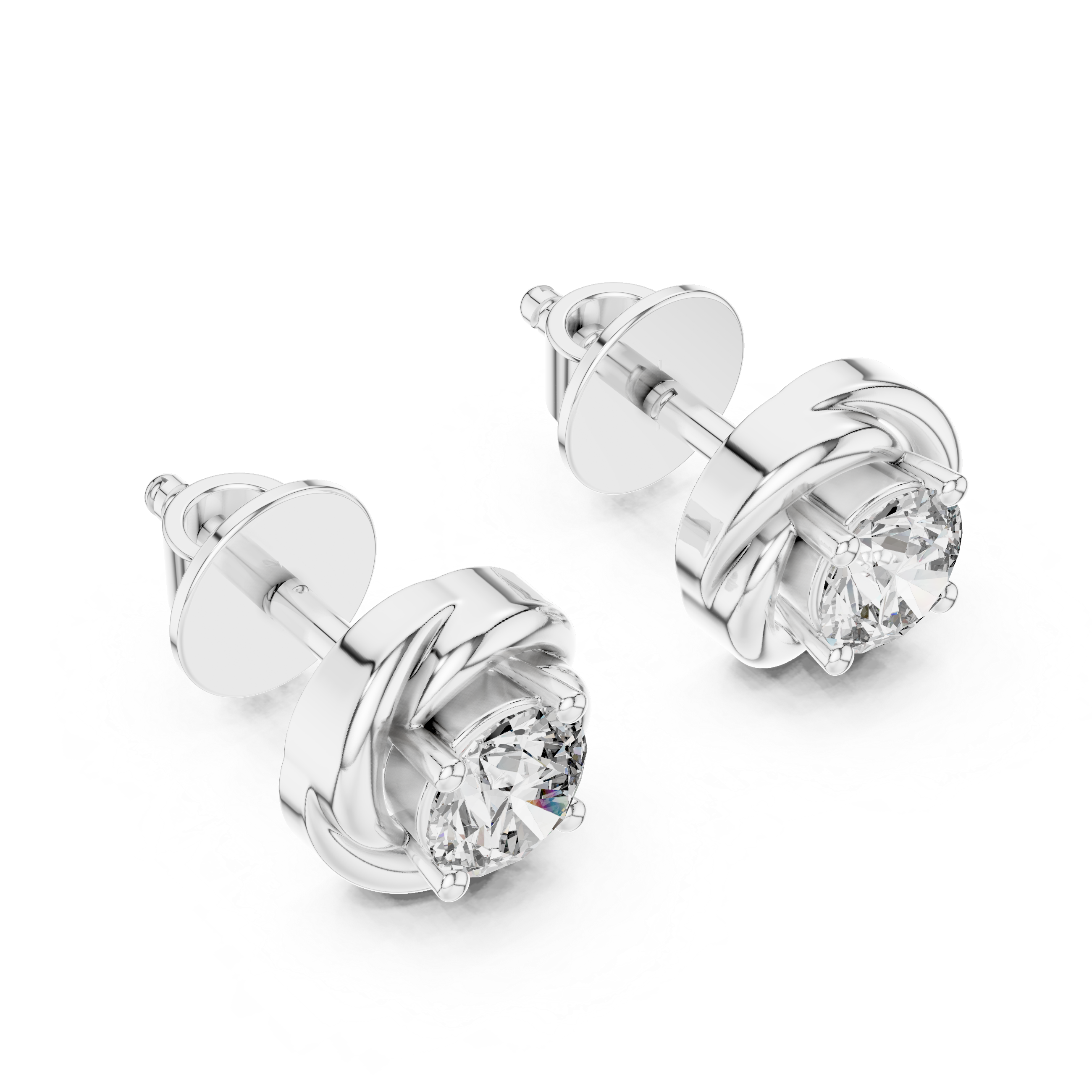 Twisted Ribbon Round Cut Diamond Studs
