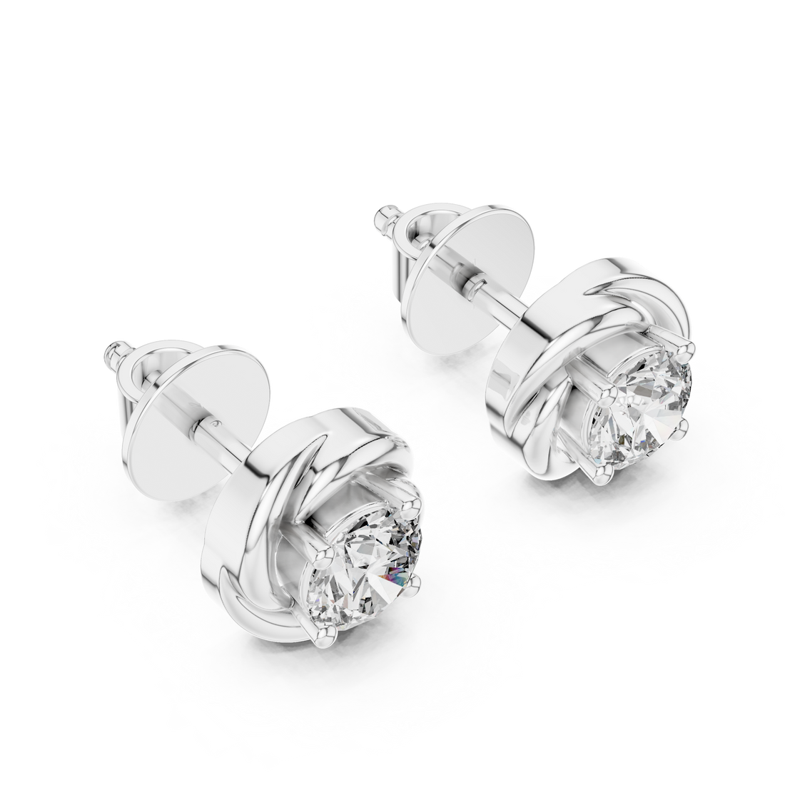 Twisted Ribbon Round Cut Diamond Studs