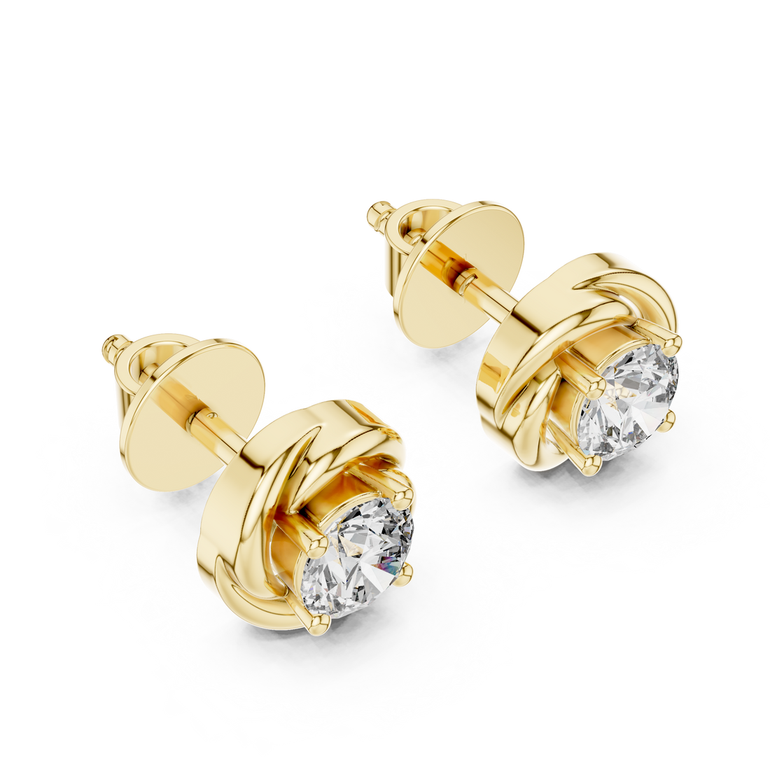 Twisted Ribbon Round Cut Diamond Studs
