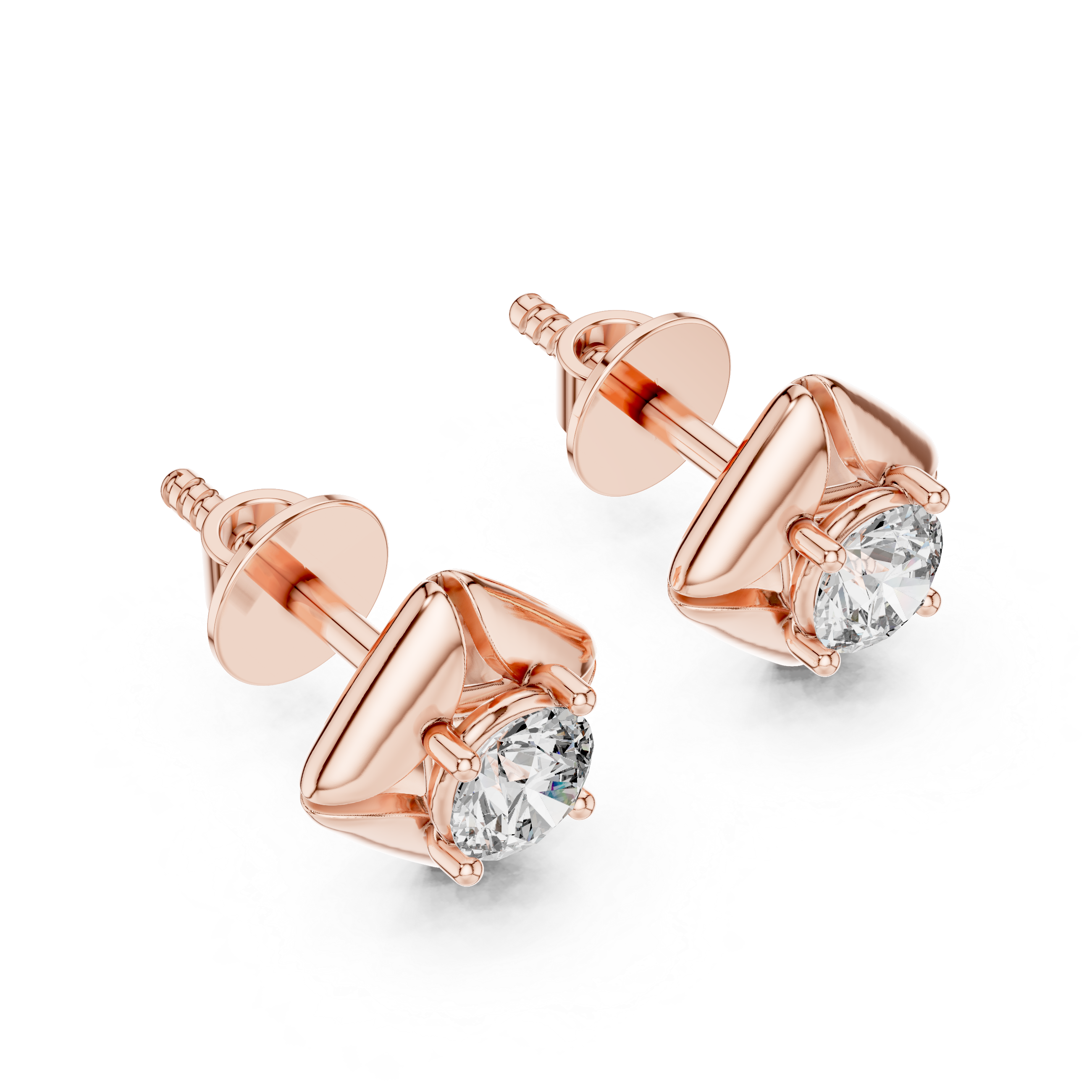 Bold Cushion Frame Solitaire Round Cut Diamond Stud