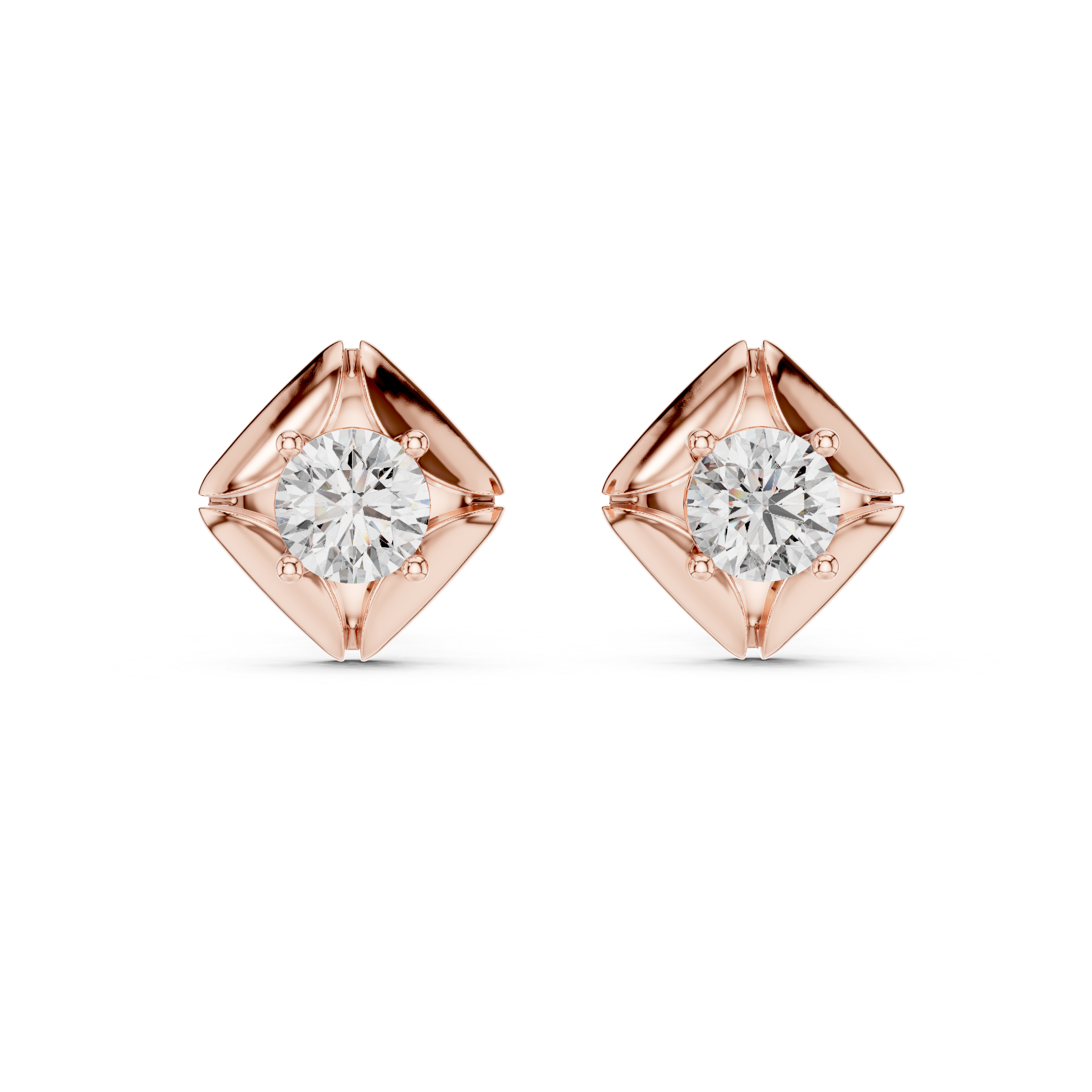 Bold Cushion Frame Solitaire Round Cut Diamond Stud