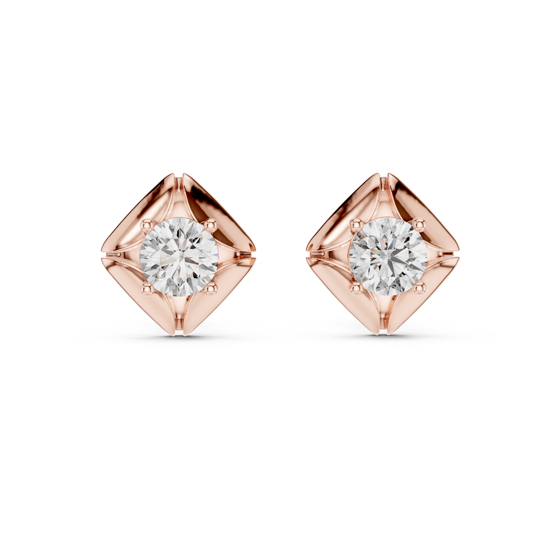 Bold Cushion Frame Solitaire Round Cut Diamond Stud