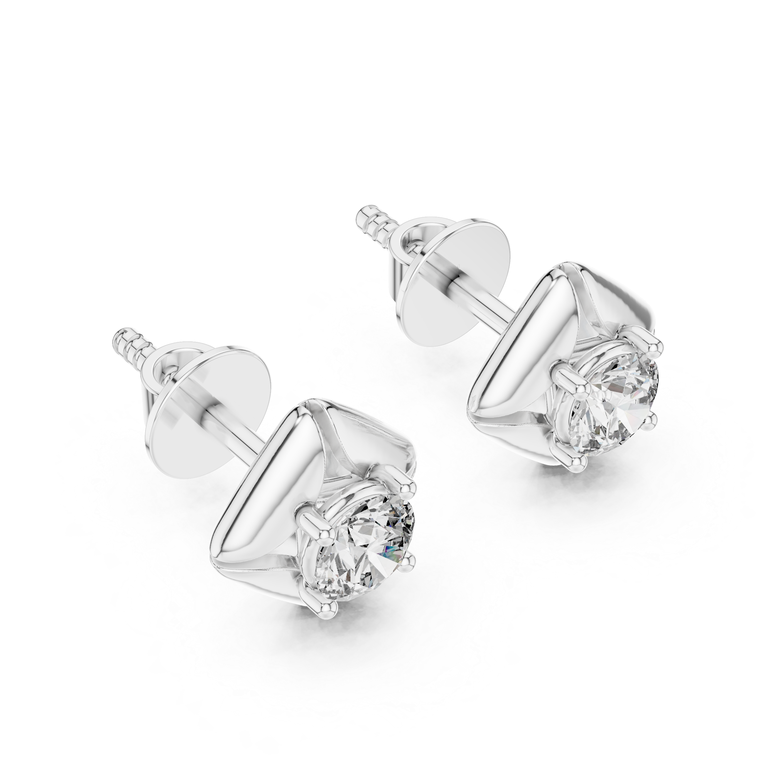 Bold Cushion Frame Solitaire Round Cut Diamond Stud