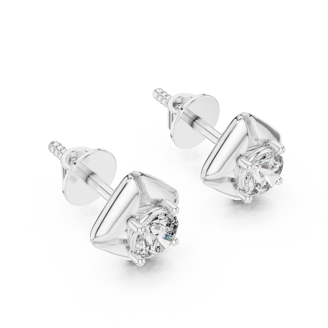 Bold Cushion Frame Solitaire Round Cut Diamond Stud
