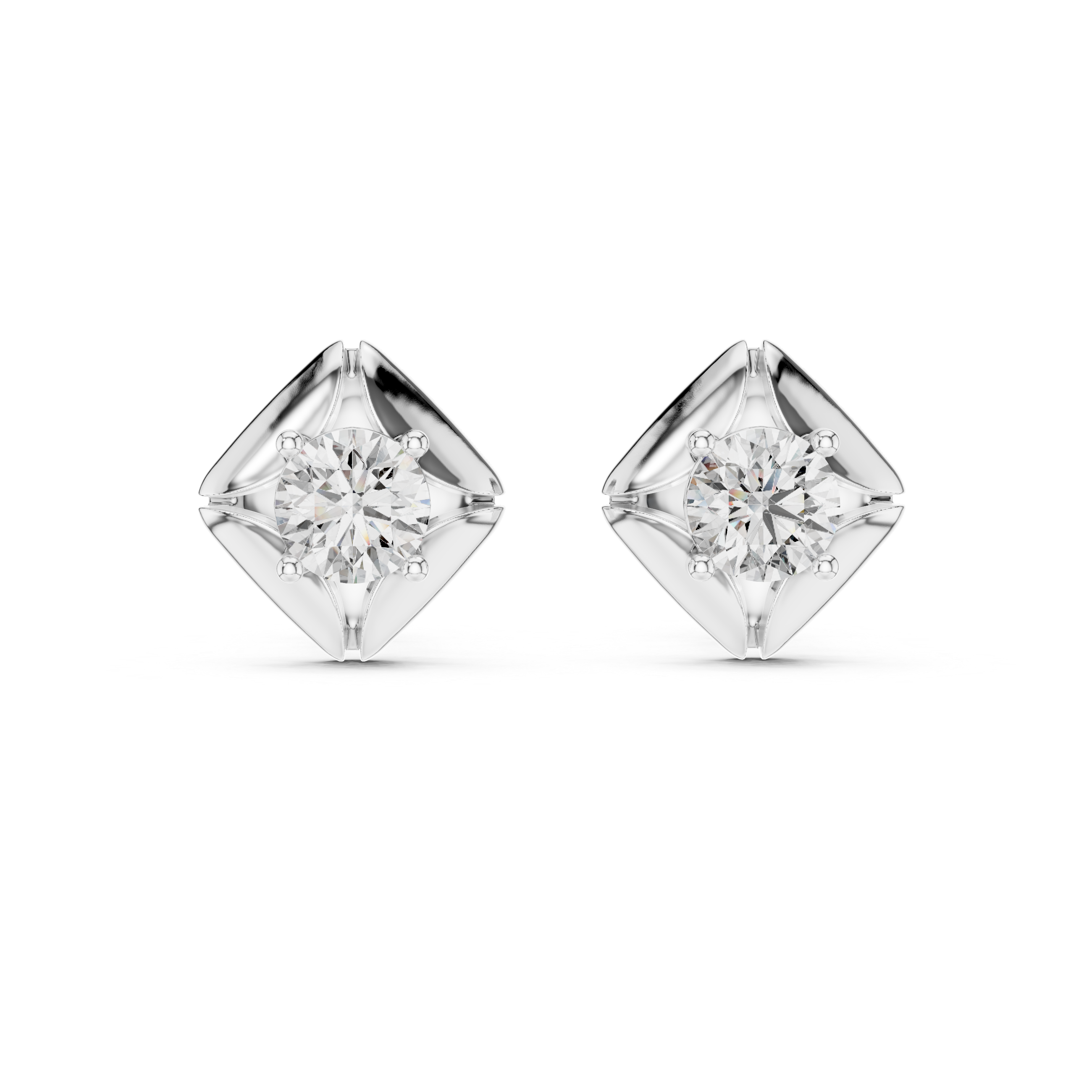 Bold Cushion Frame Solitaire Round Cut Diamond Stud