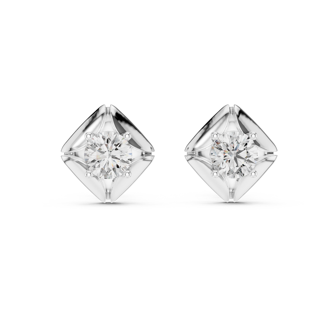 Bold Cushion Frame Solitaire Round Cut Diamond Stud