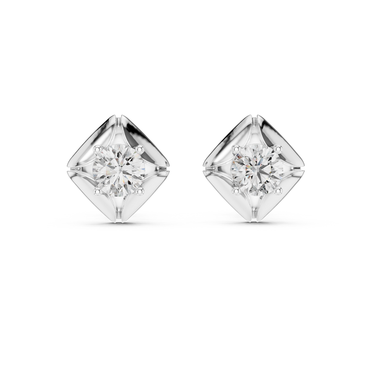 Bold Cushion Frame Solitaire Round Cut Diamond Stud