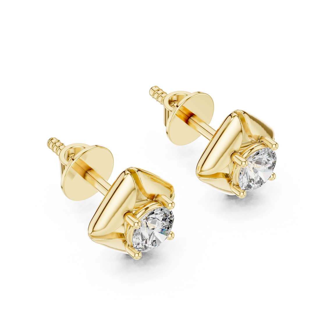 Bold Cushion Frame Solitaire Round Cut Diamond Stud