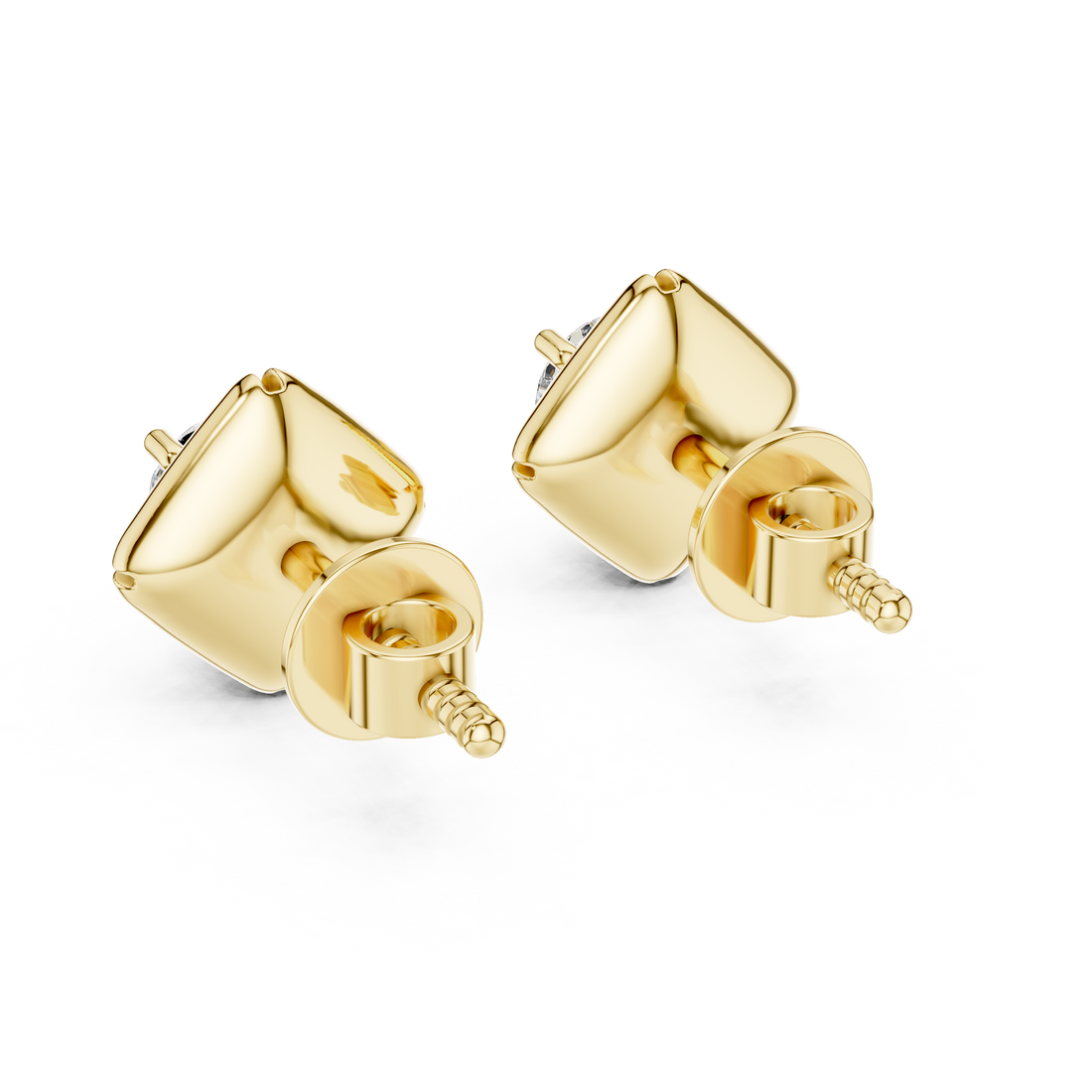Bold Cushion Frame Solitaire Round Cut Diamond Stud