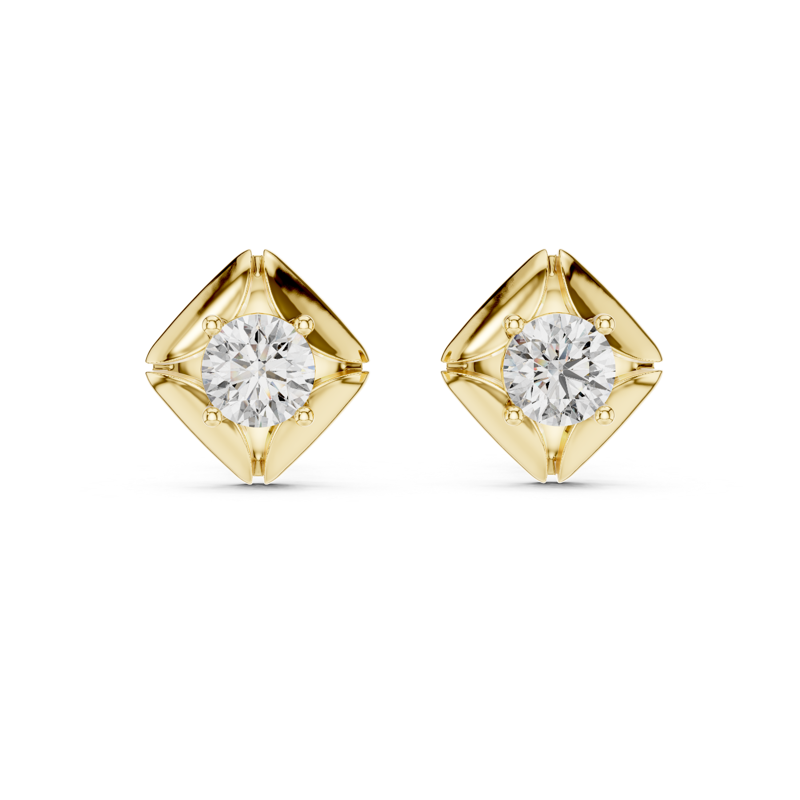 Bold Cushion Frame Solitaire Round Cut Diamond Stud