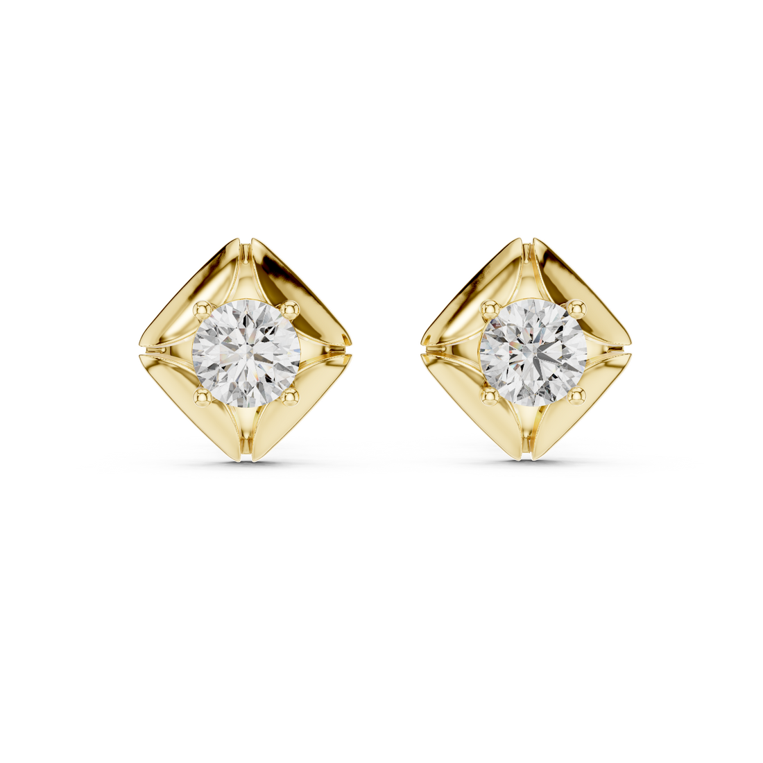 Bold Cushion Frame Solitaire Round Cut Diamond Stud