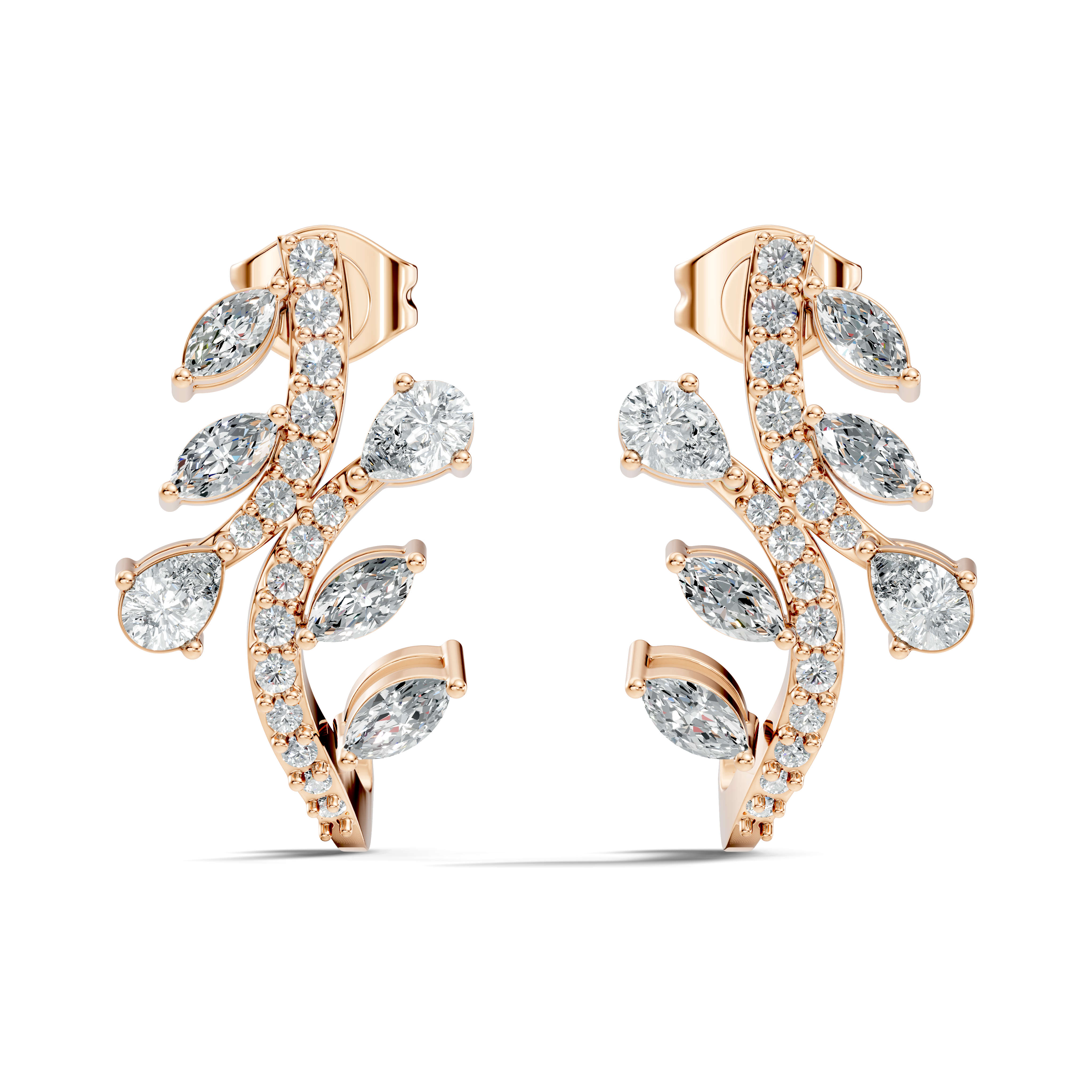 Marquise & Pear Diamond Leaf Crawler Earrings