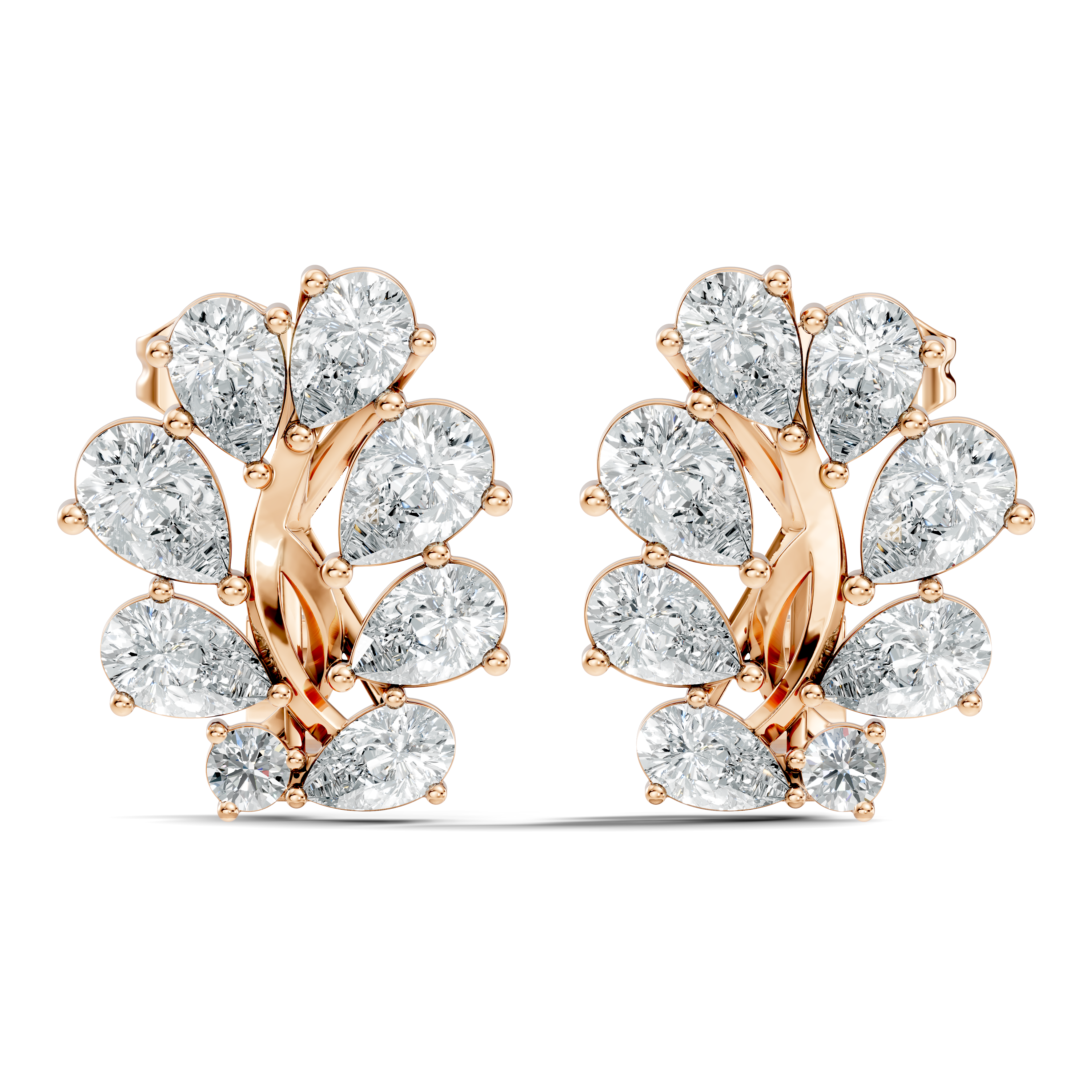 Pear-Cut Diamond Cluster Blossom Stud