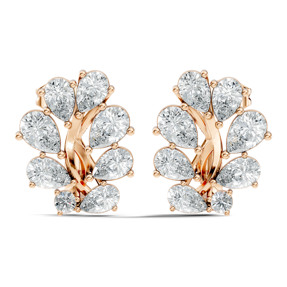 Pear-Cut Diamond Cluster Blossom Stud