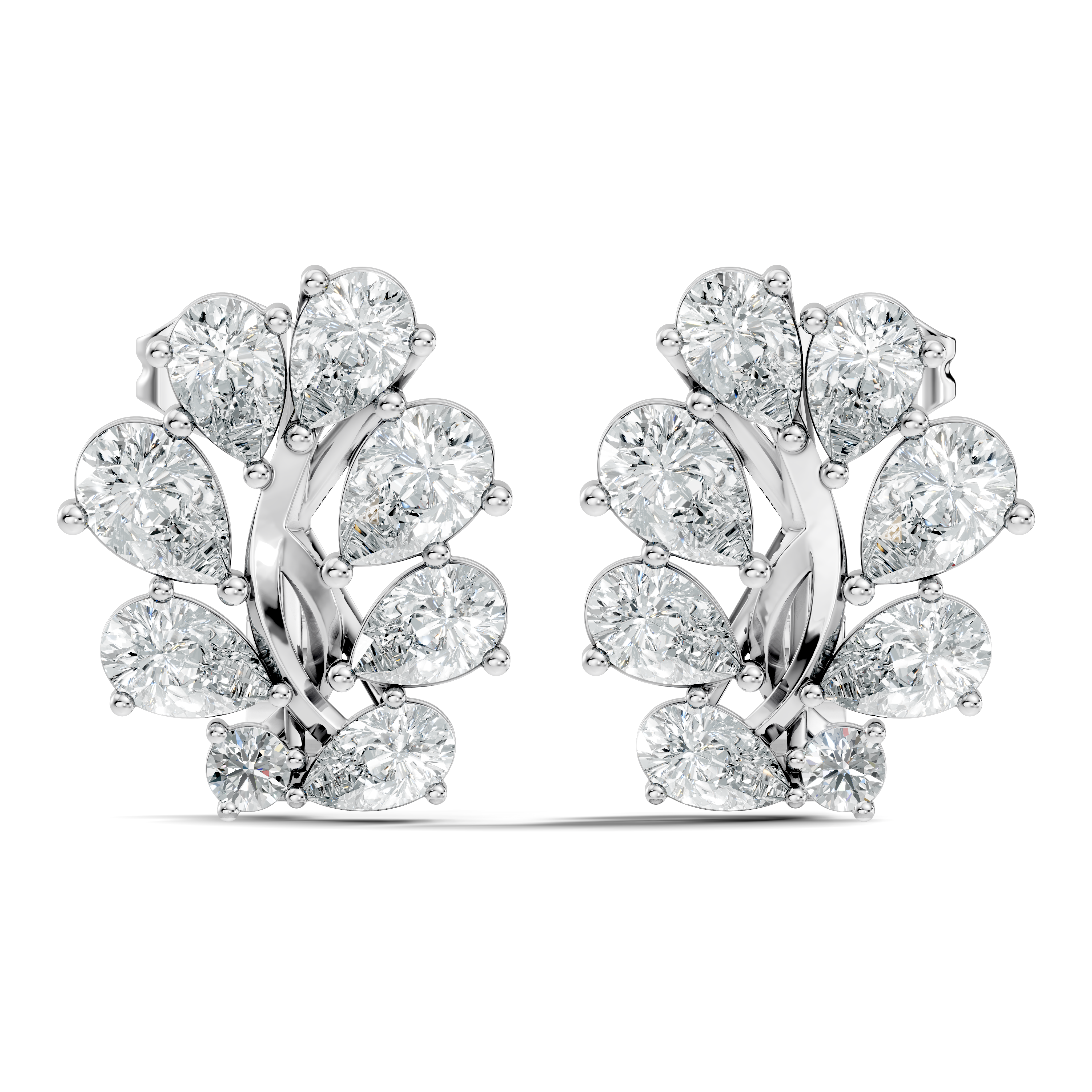 Pear-Cut Diamond Cluster Blossom Stud