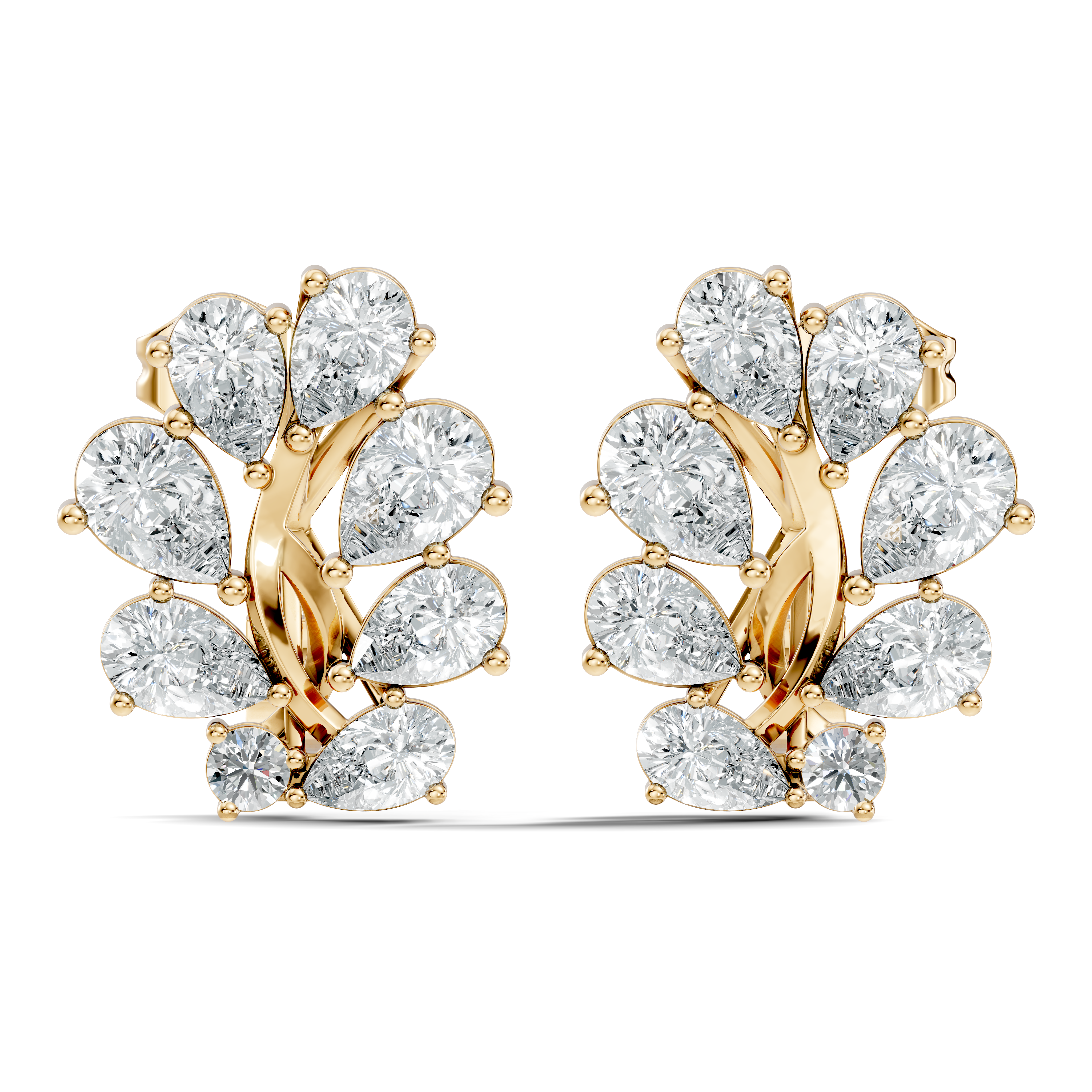 Pear-Cut Diamond Cluster Blossom Stud