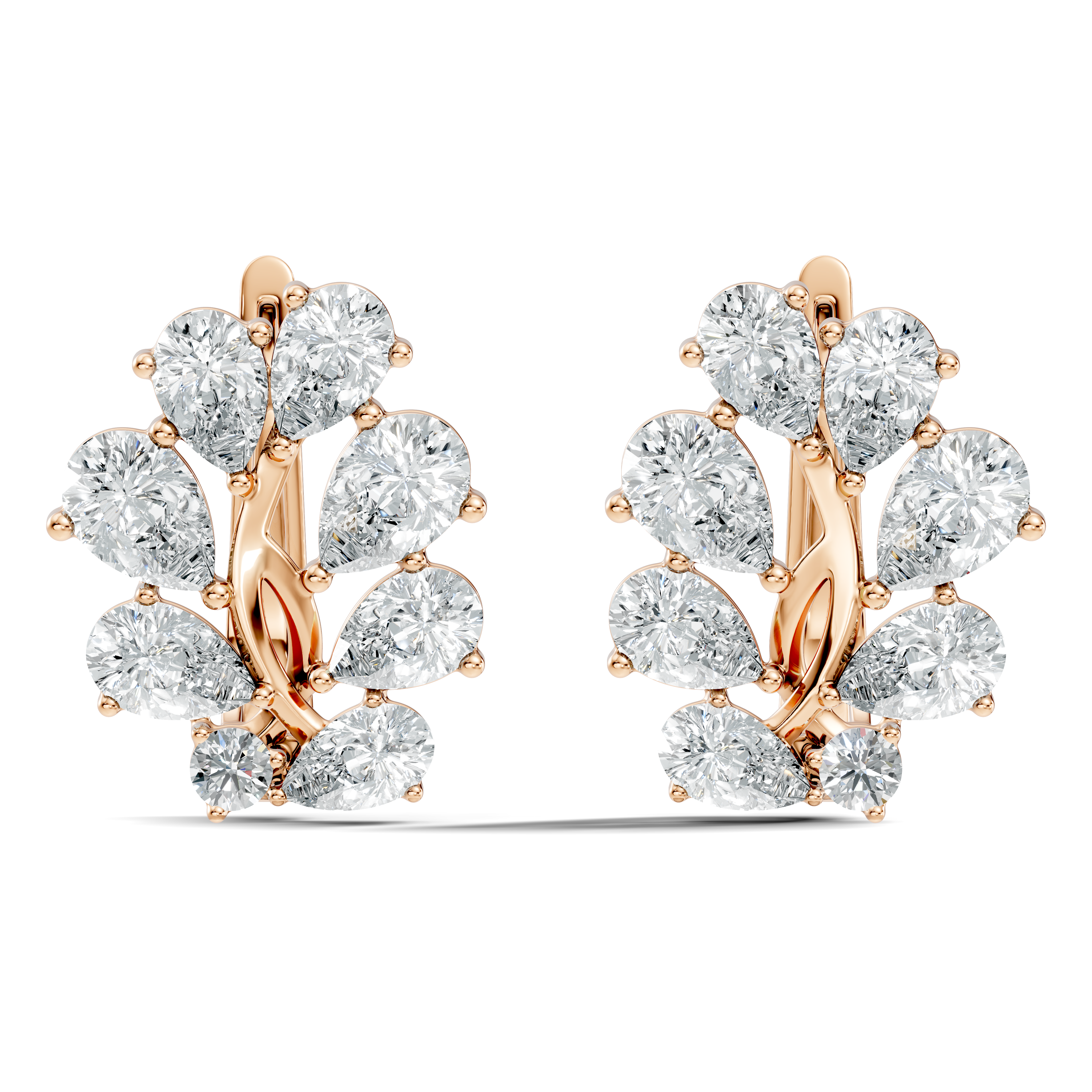Pear-Cut Diamond Floral Huggie Earrings