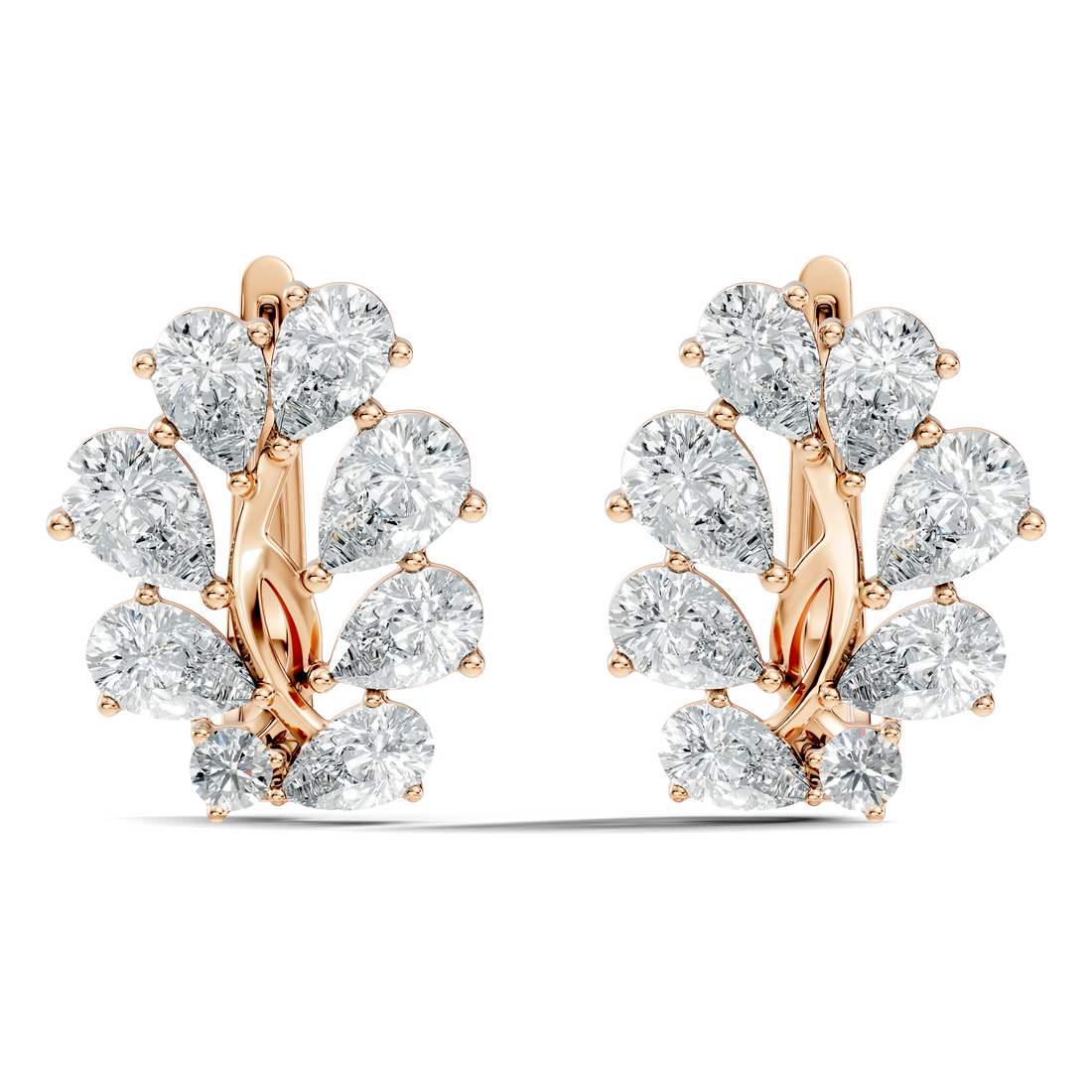 Pear-Cut Diamond Floral Huggie Earrings