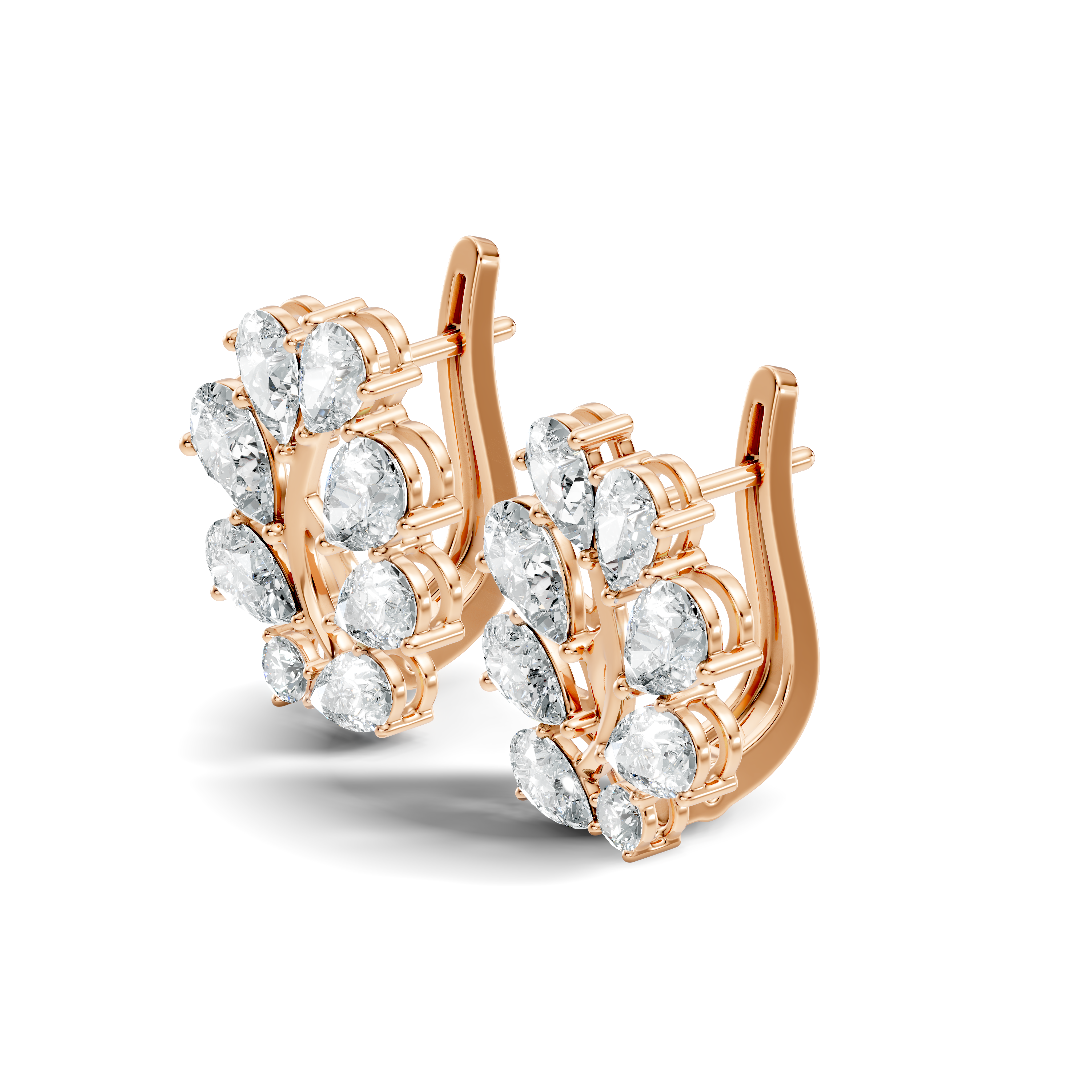Pear-Cut Diamond Floral Huggie Earrings
