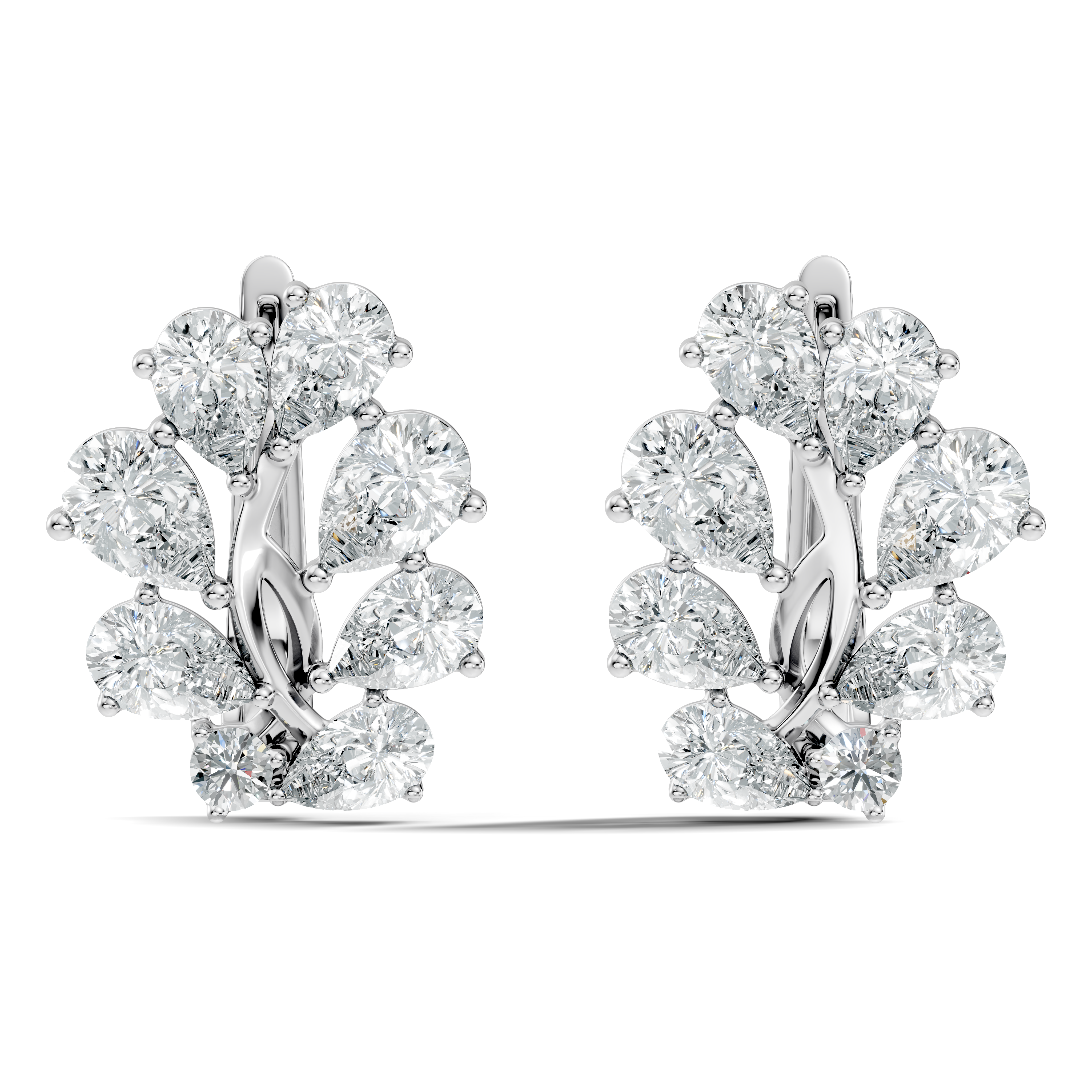 Pear-Cut Diamond Floral Huggie Earrings