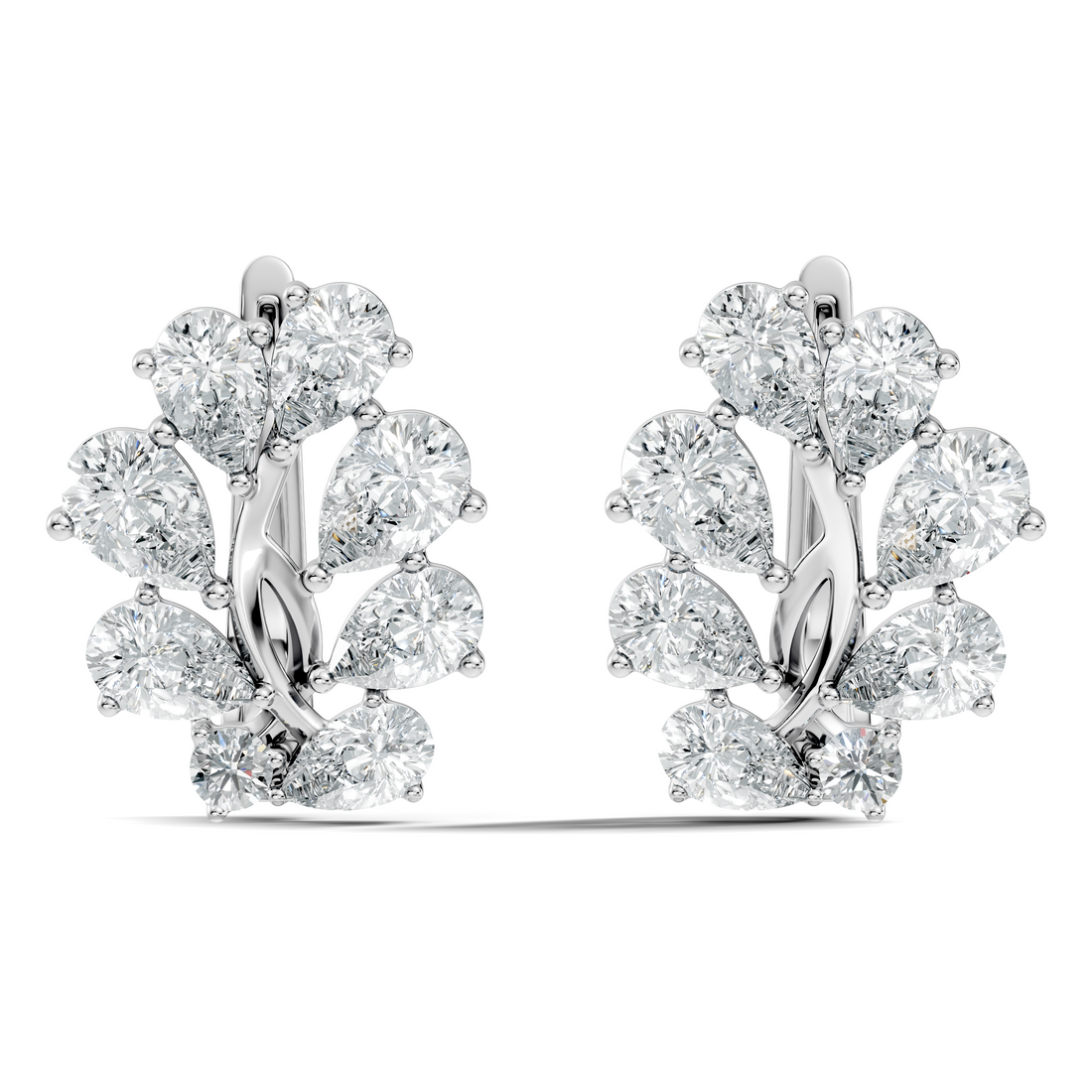 Pear-Cut Diamond Floral Huggie Earrings
