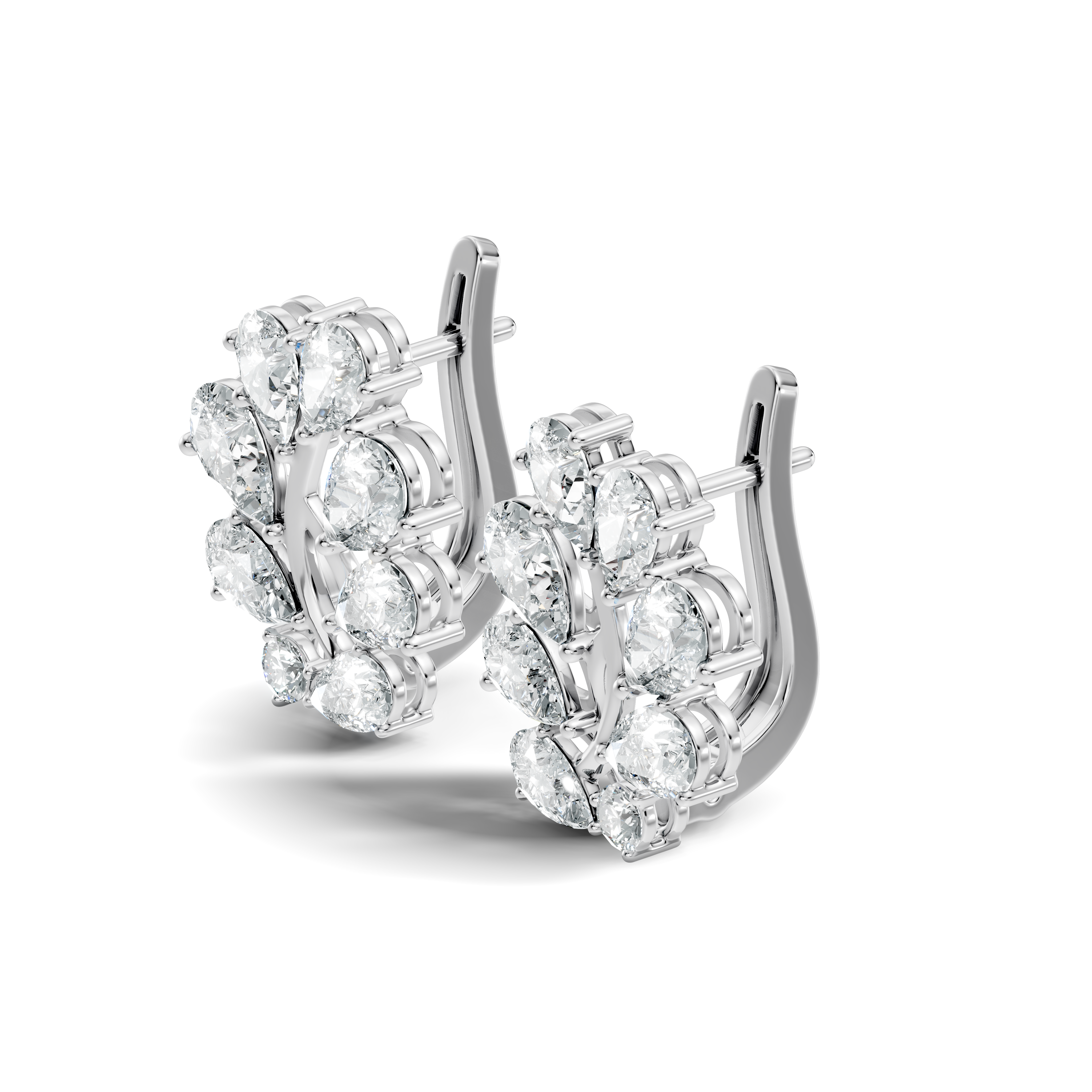Pear-Cut Diamond Floral Huggie Earrings