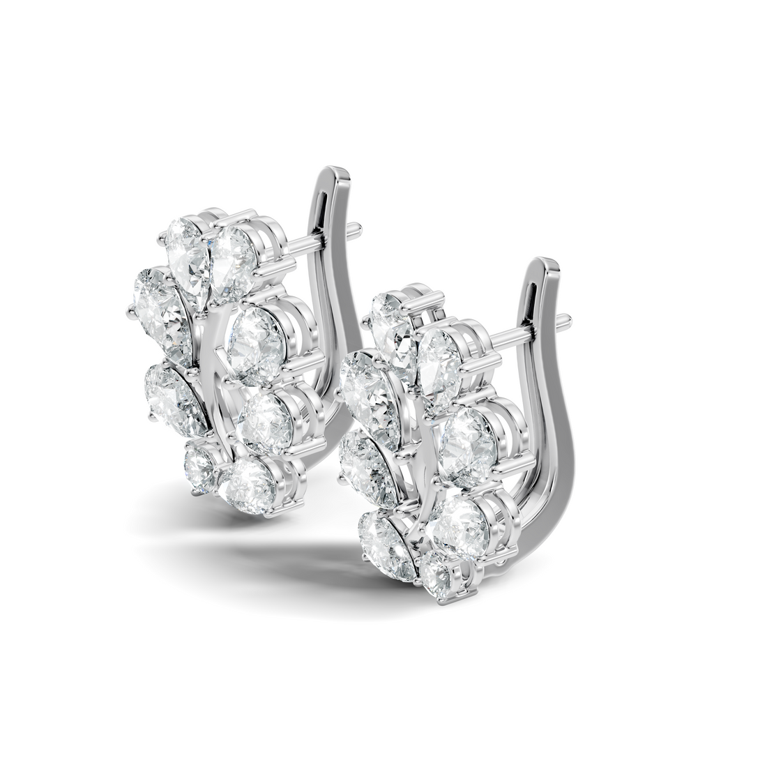 Pear-Cut Diamond Floral Huggie Earrings